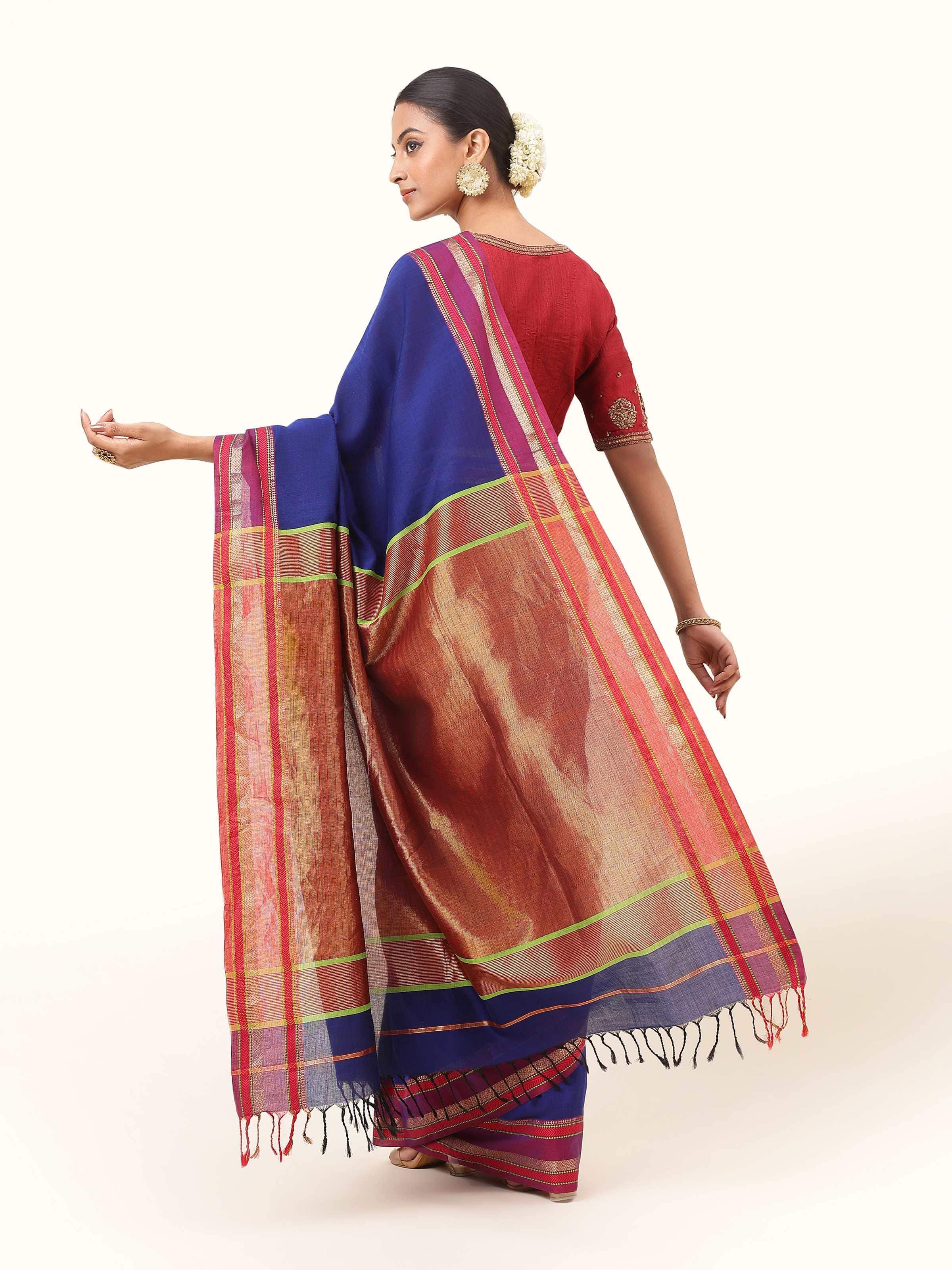 Blue Cotton Silk Maheshwari Saree