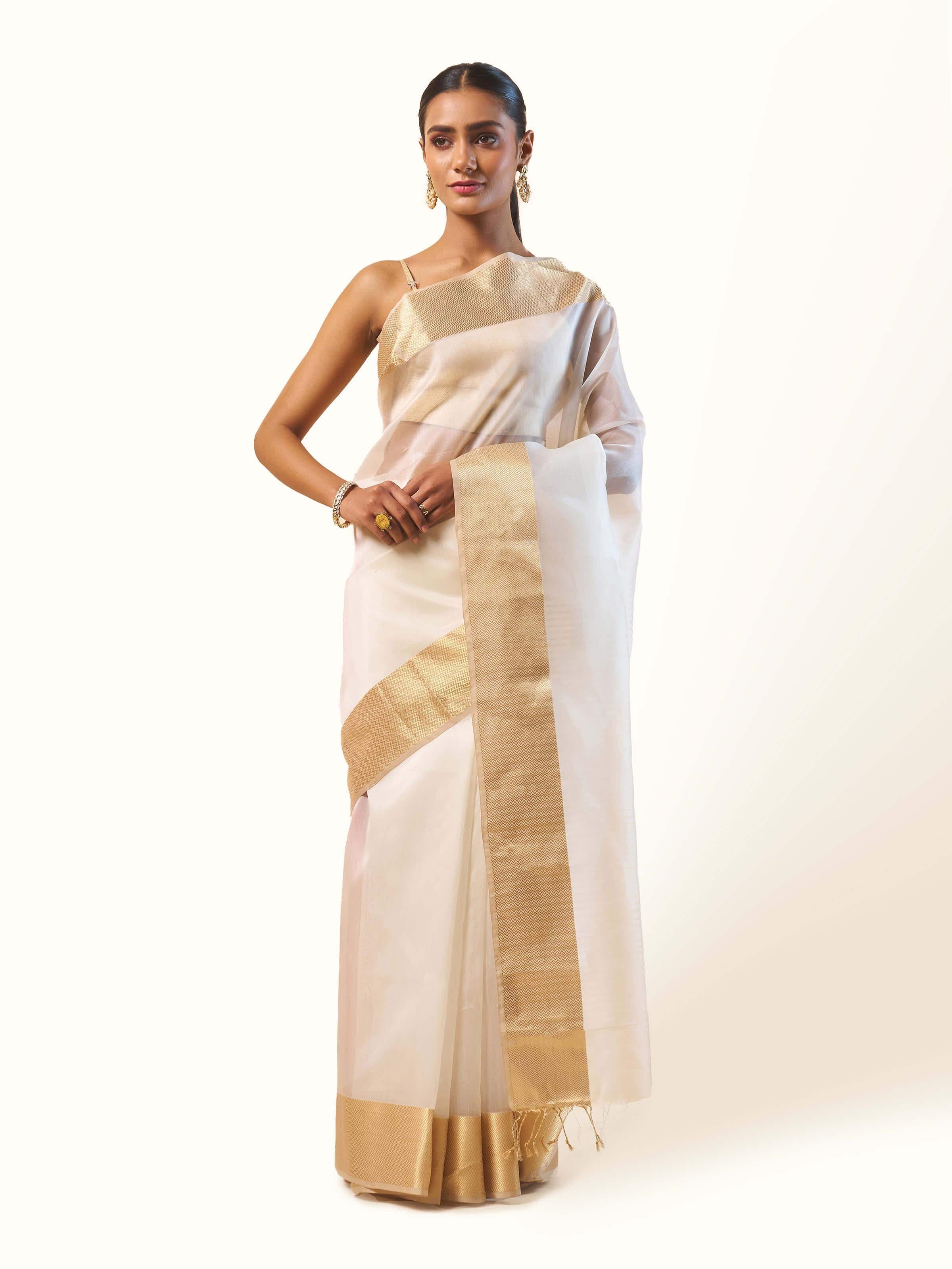Off-white Cotton Silk Maheshwari Saree