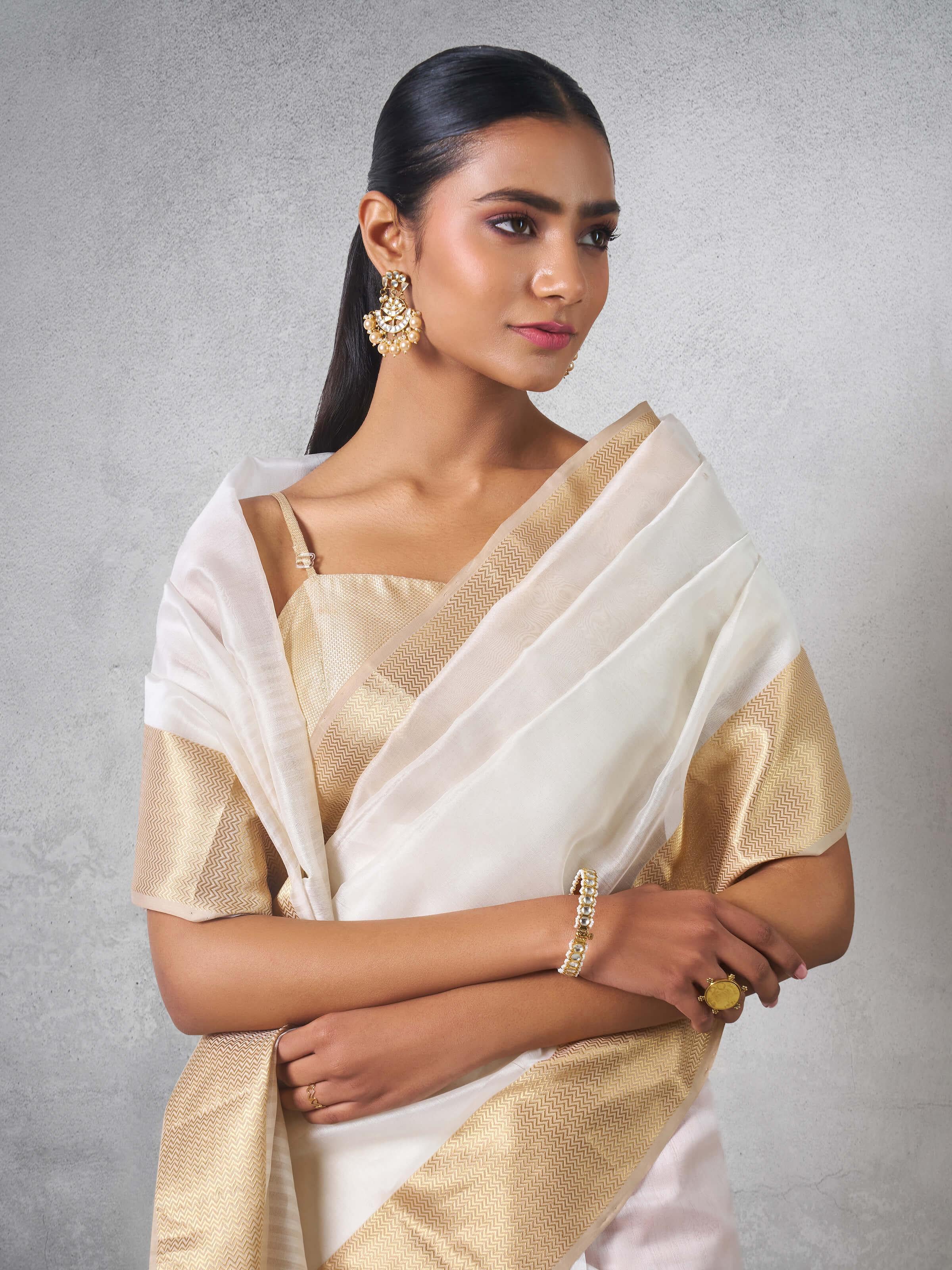 Off-white Cotton Silk Maheshwari Saree