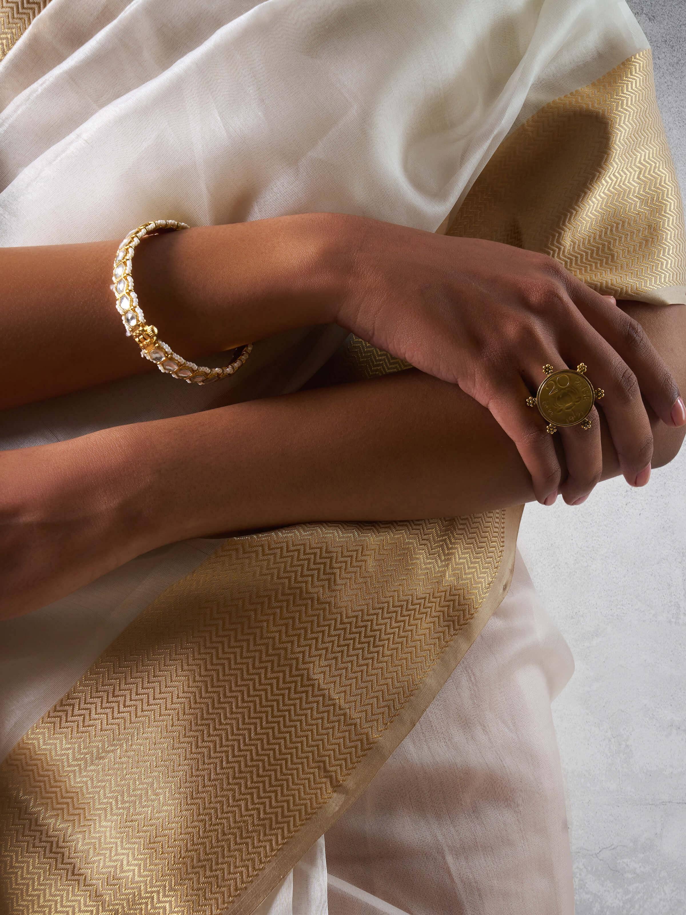 Off-white Cotton Silk Maheshwari Saree