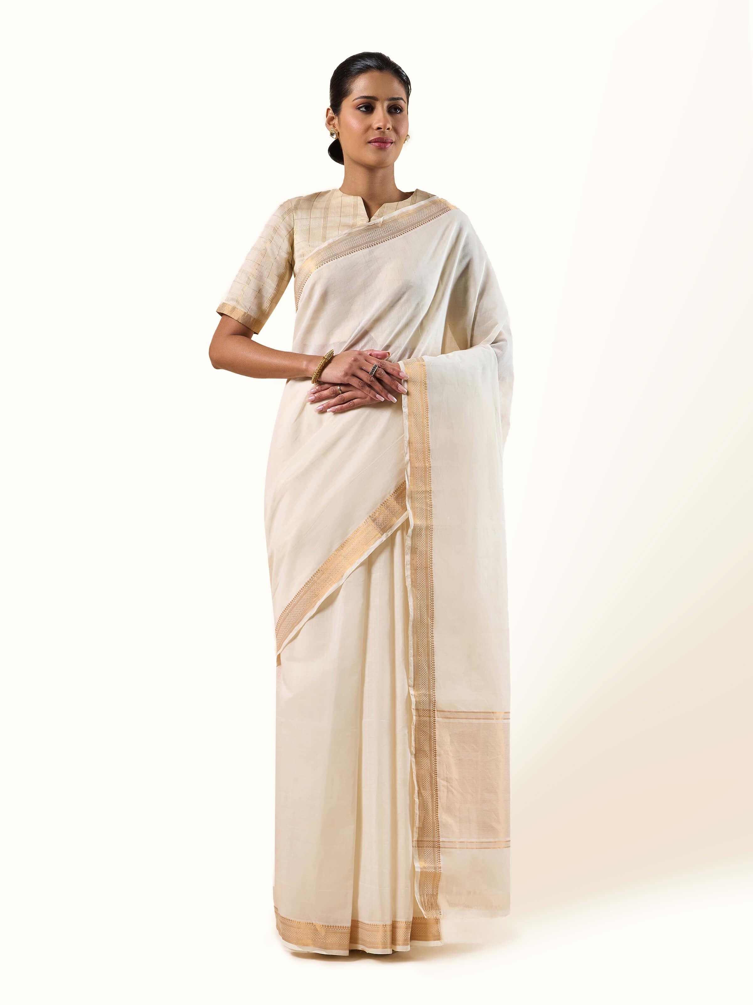 Front view of Cotton Mangalgiri Saree featuring traditional handwoven textures