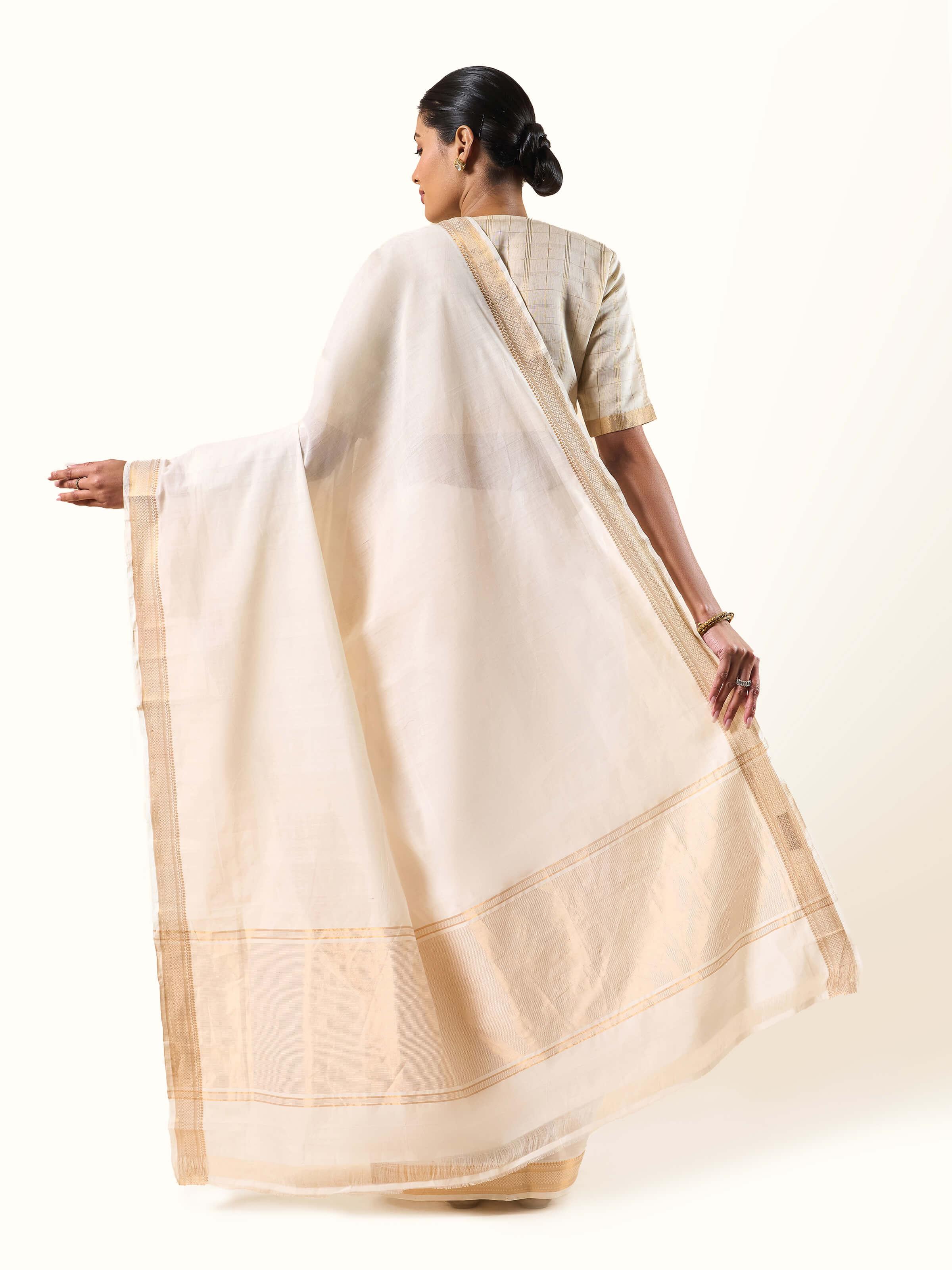 Top view of Cotton Mangalgiri Saree emphasizing its craftsmanship