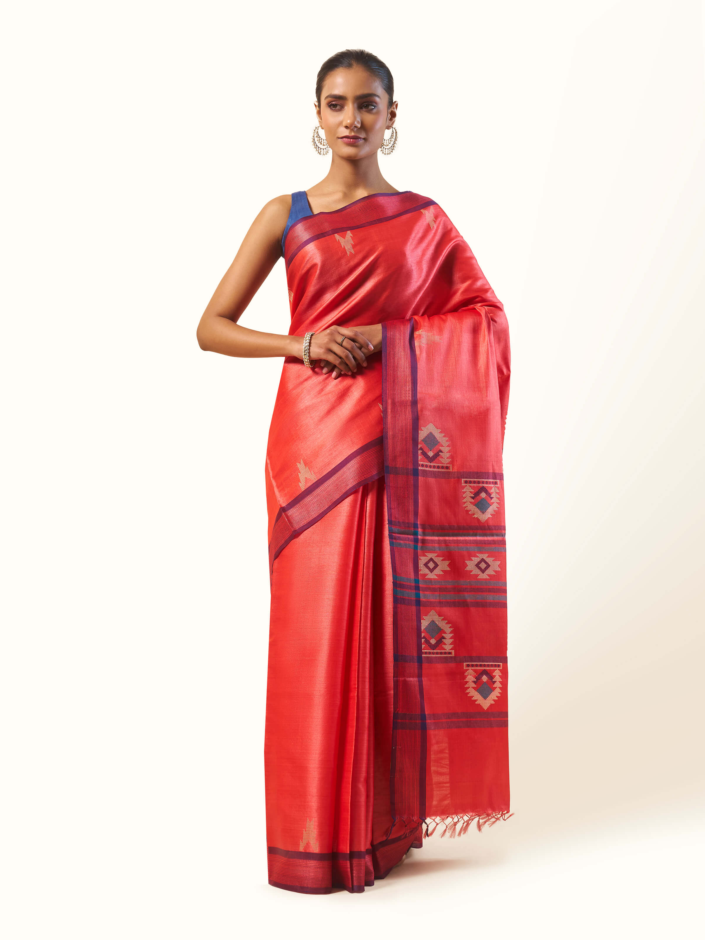 Red Tussar Silk Extra-weft Saree