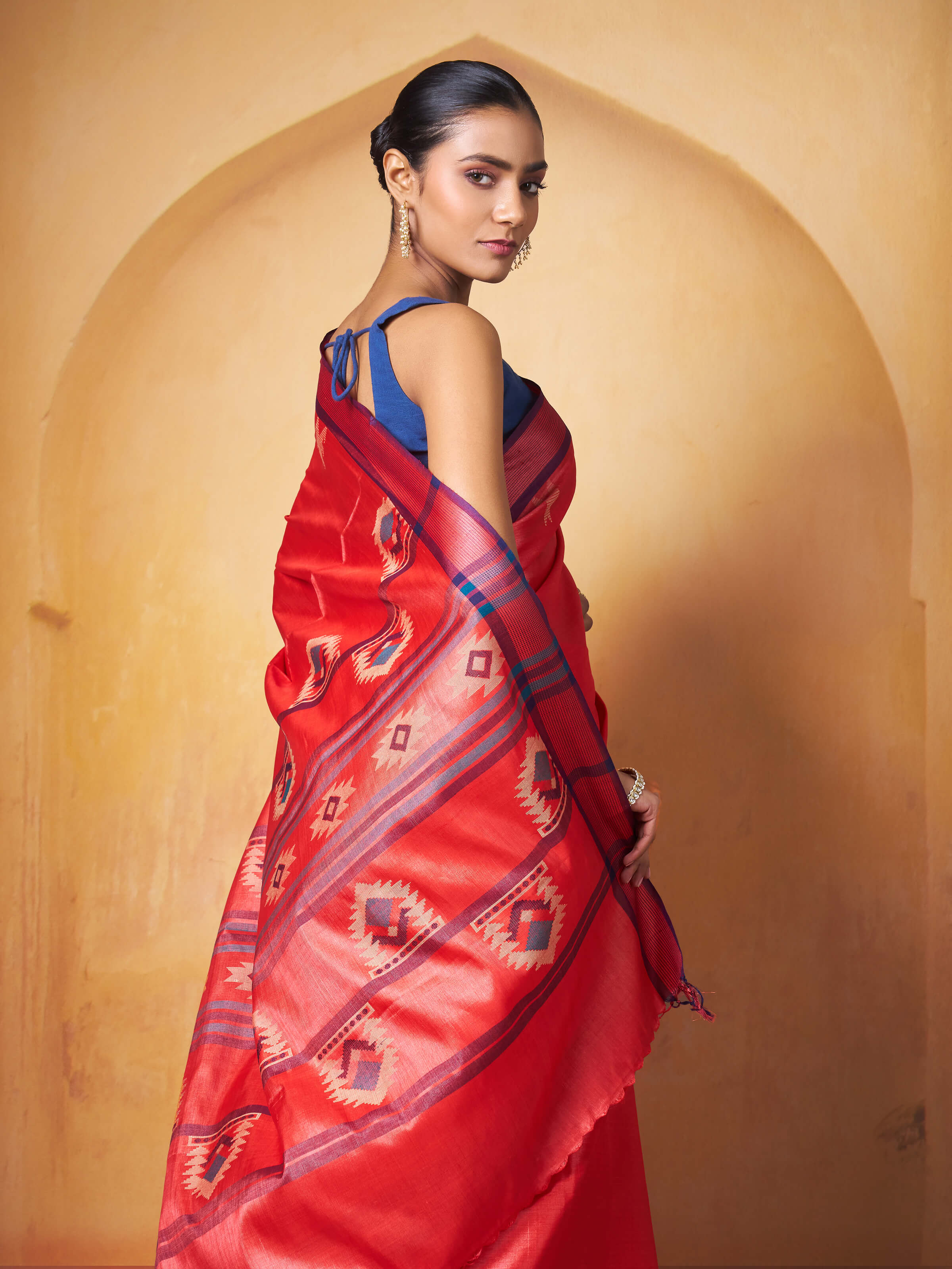 Red Tussar Silk Extra-weft Saree