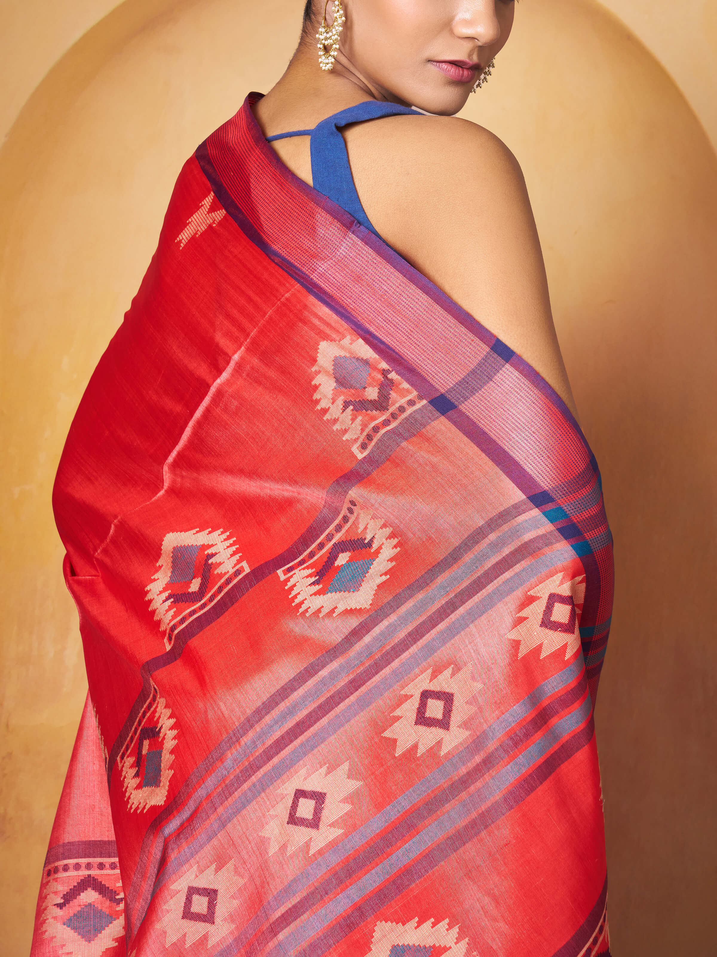 Red Tussar Silk Extra-weft Saree