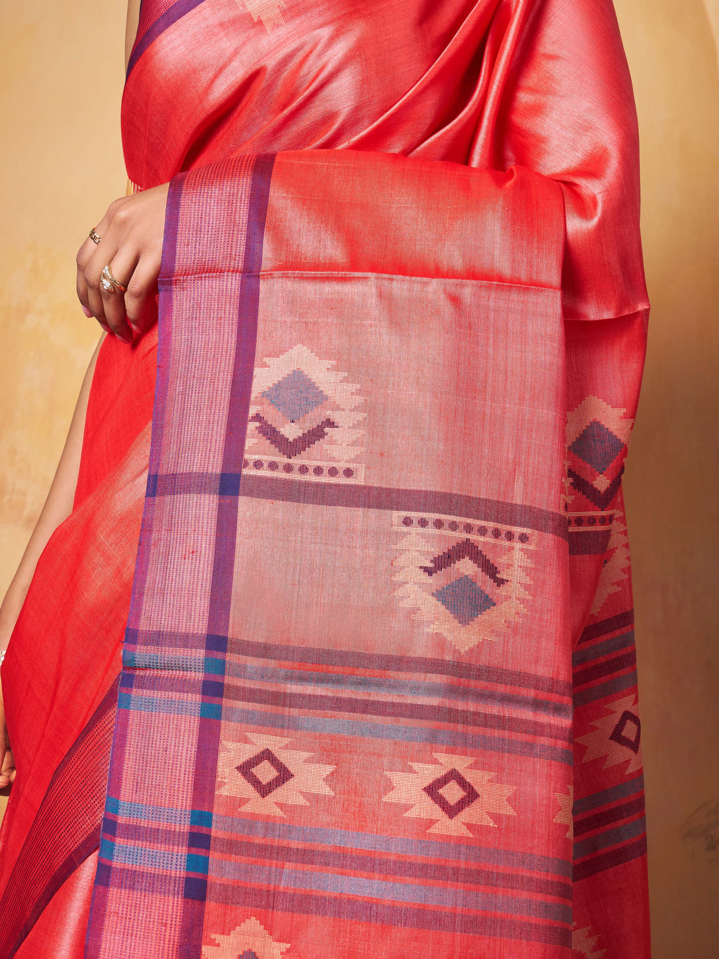 Red Tussar Silk Extra-weft Saree