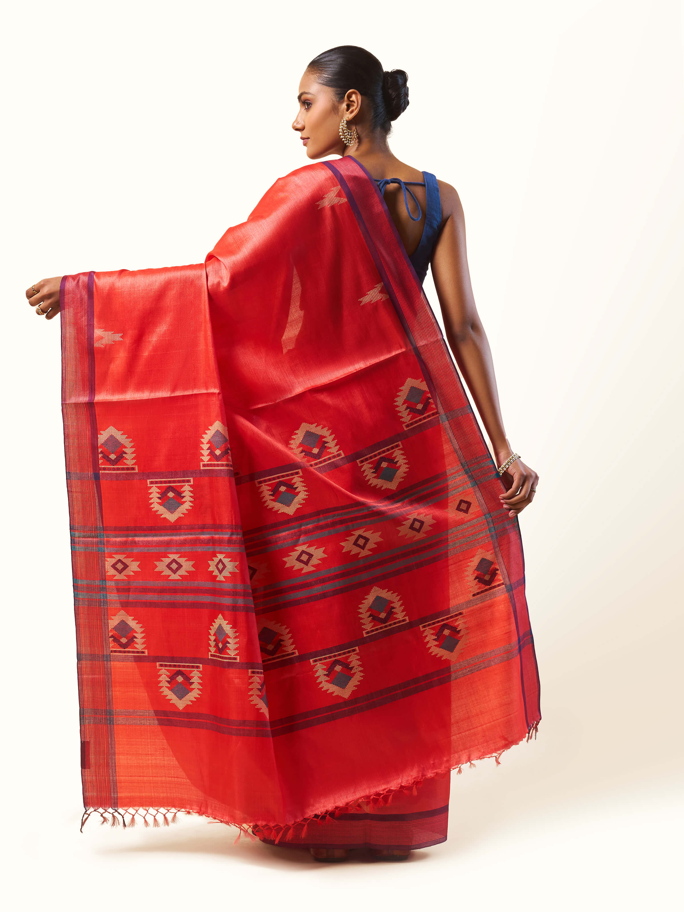 Red Tussar Silk Extra-weft Saree