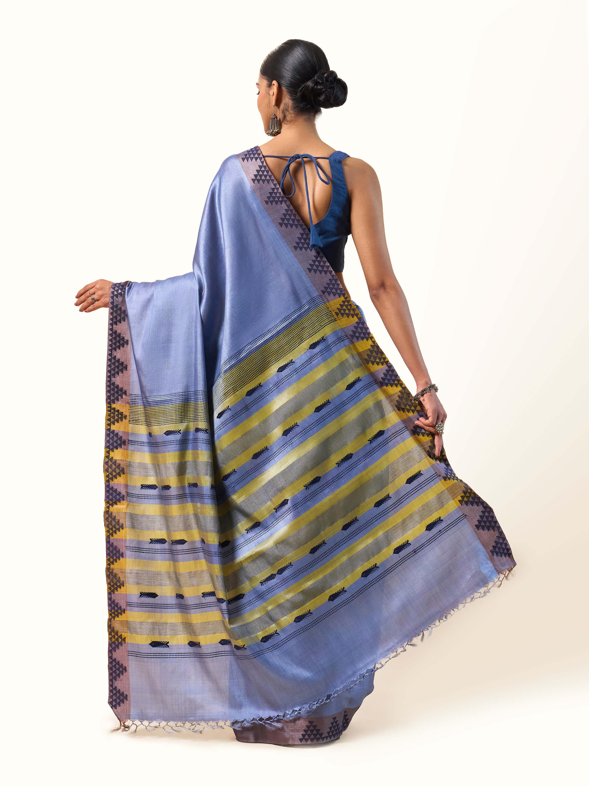 Light Blue Tussar Silk Extra-weft Saree