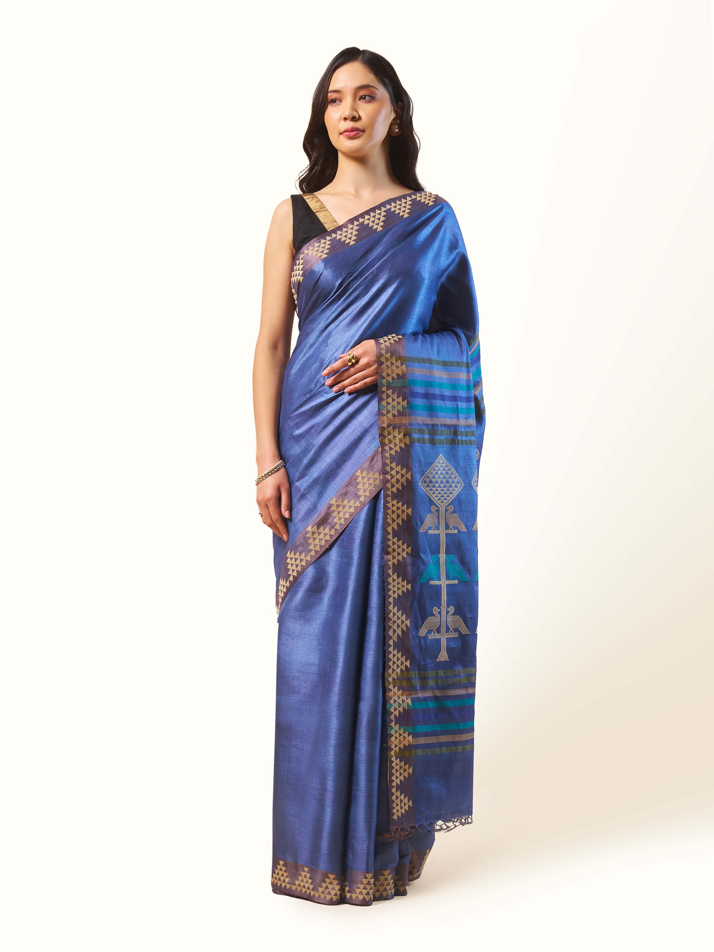 Blue Tussar Silk Extra-weft Saree