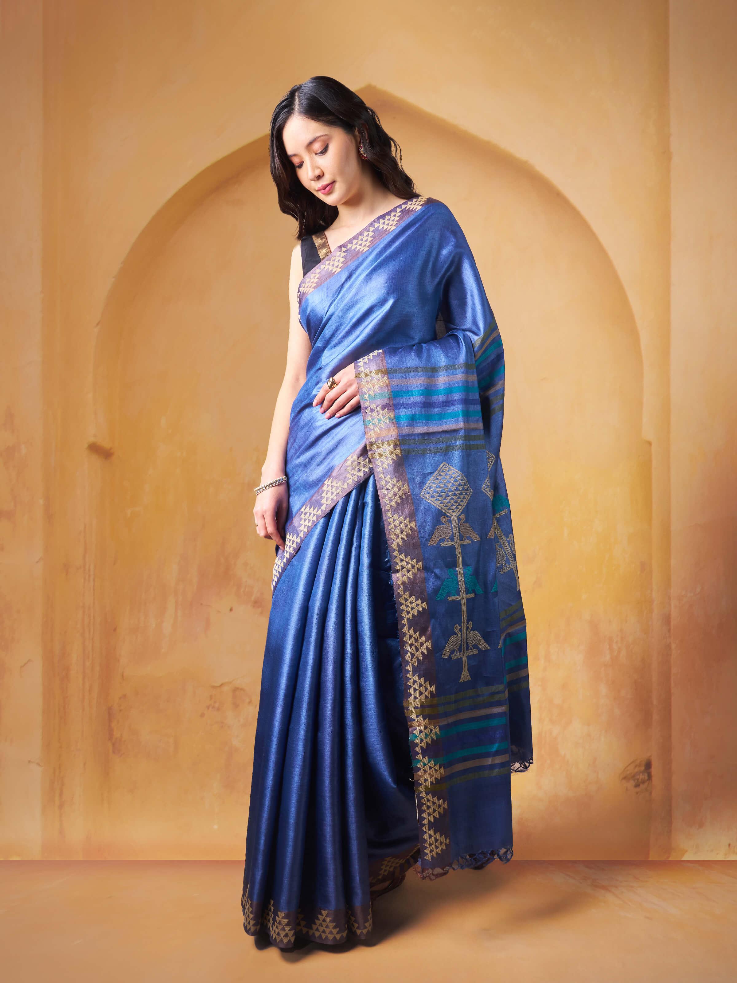 Blue Tussar Silk Extra-weft Saree