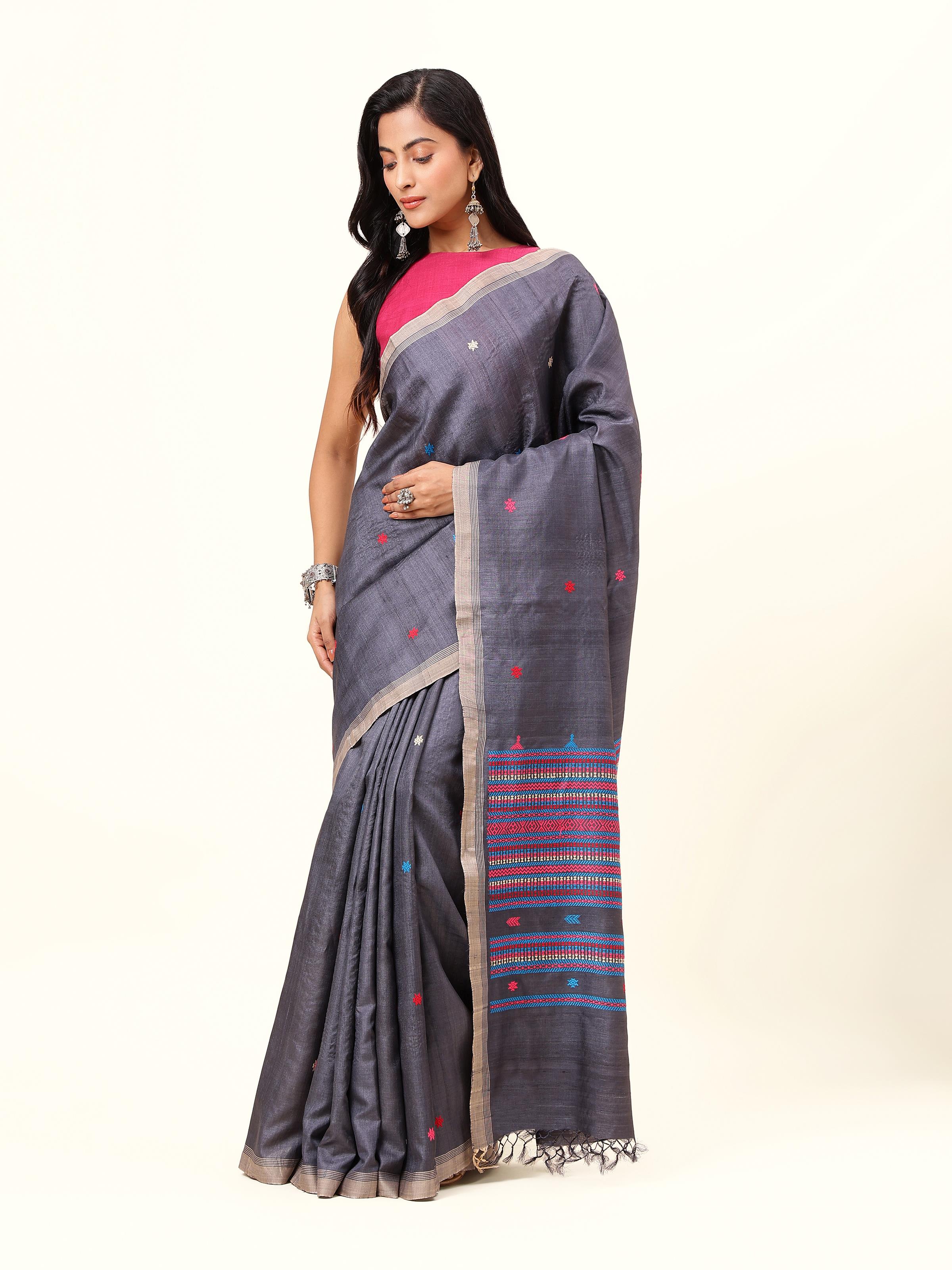 Black Tussar Silk Extra-weft Saree