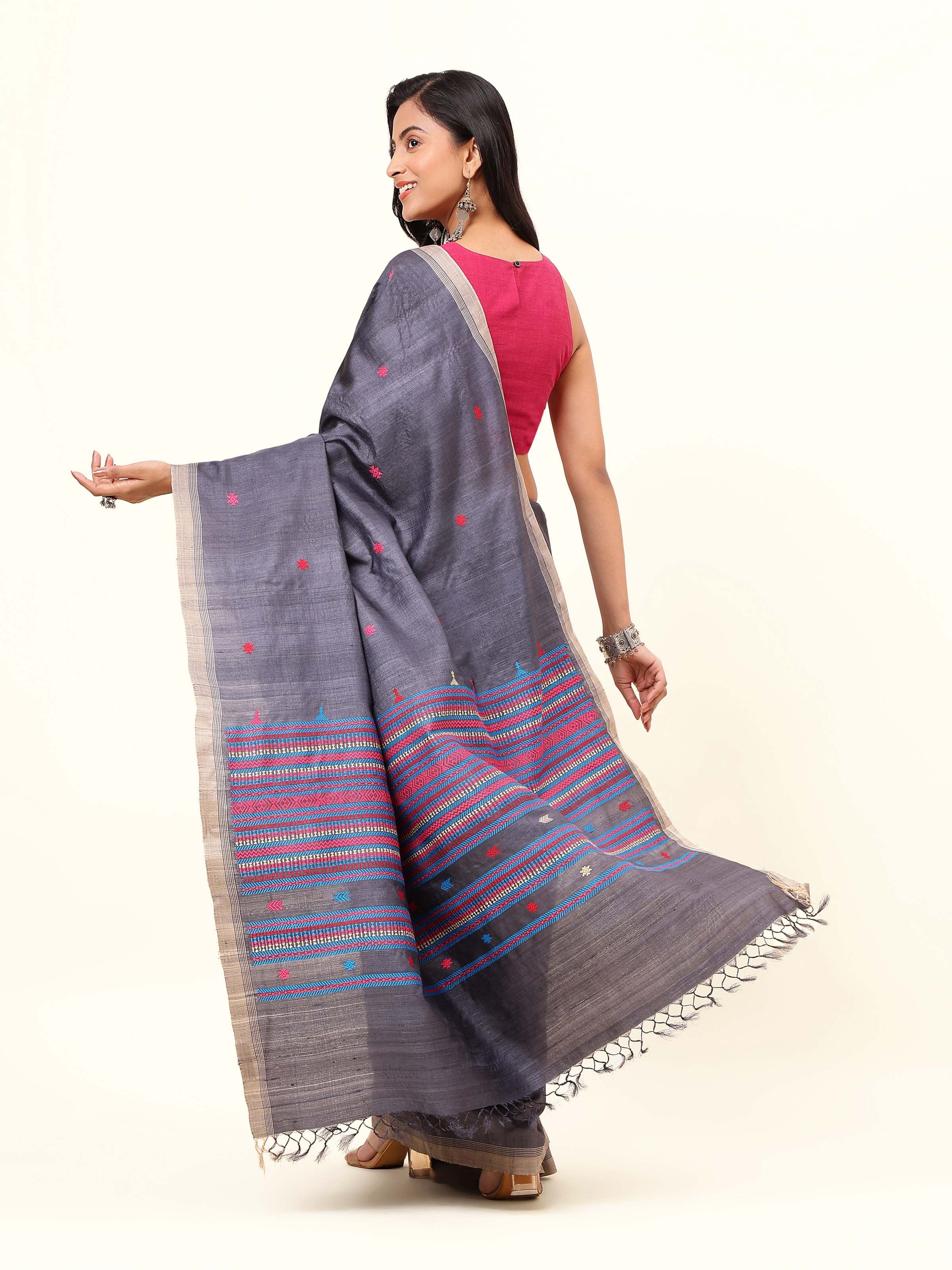 Black Tussar Silk Extra-weft Saree