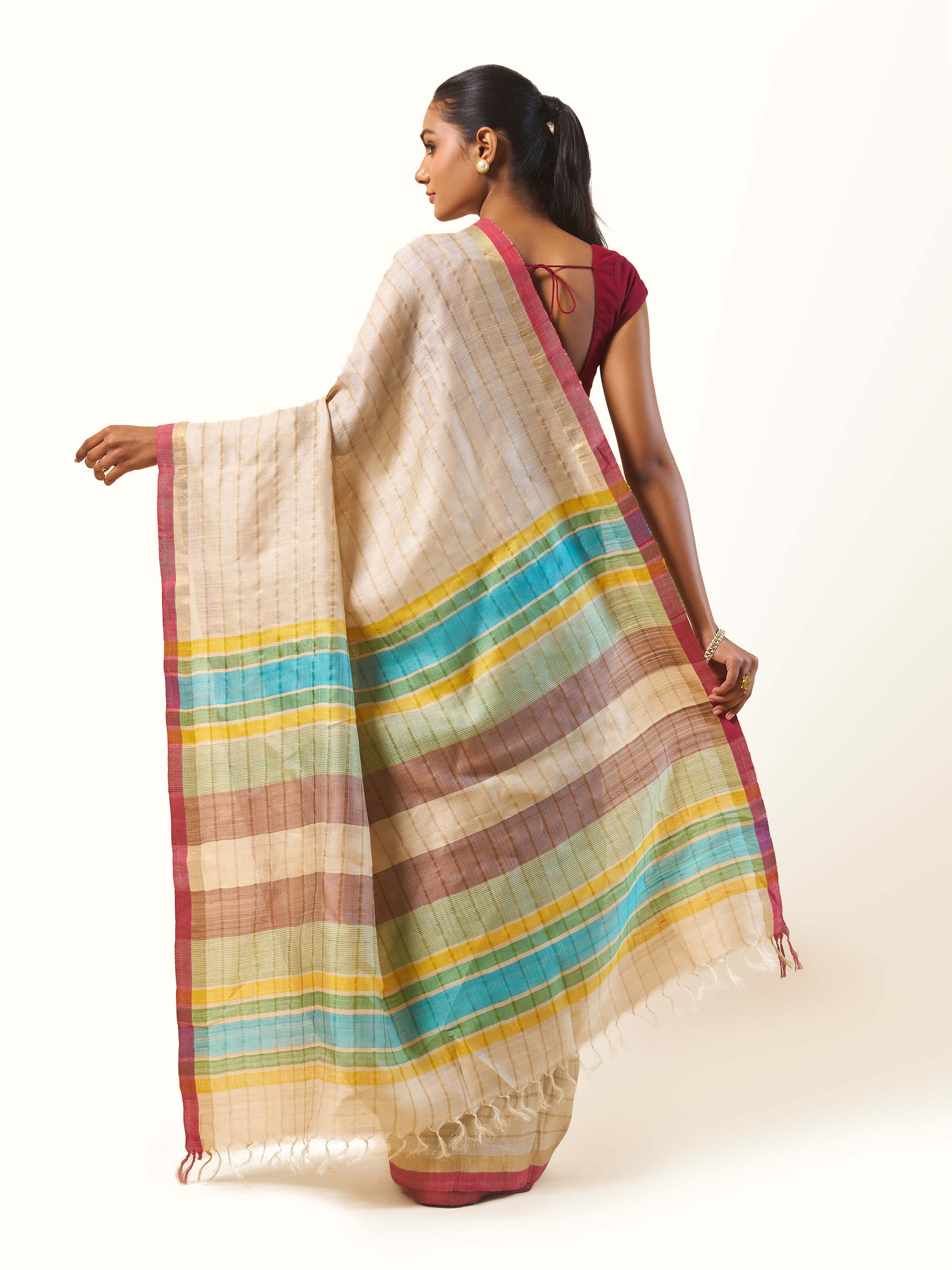 Beige Tussar Silk Saree