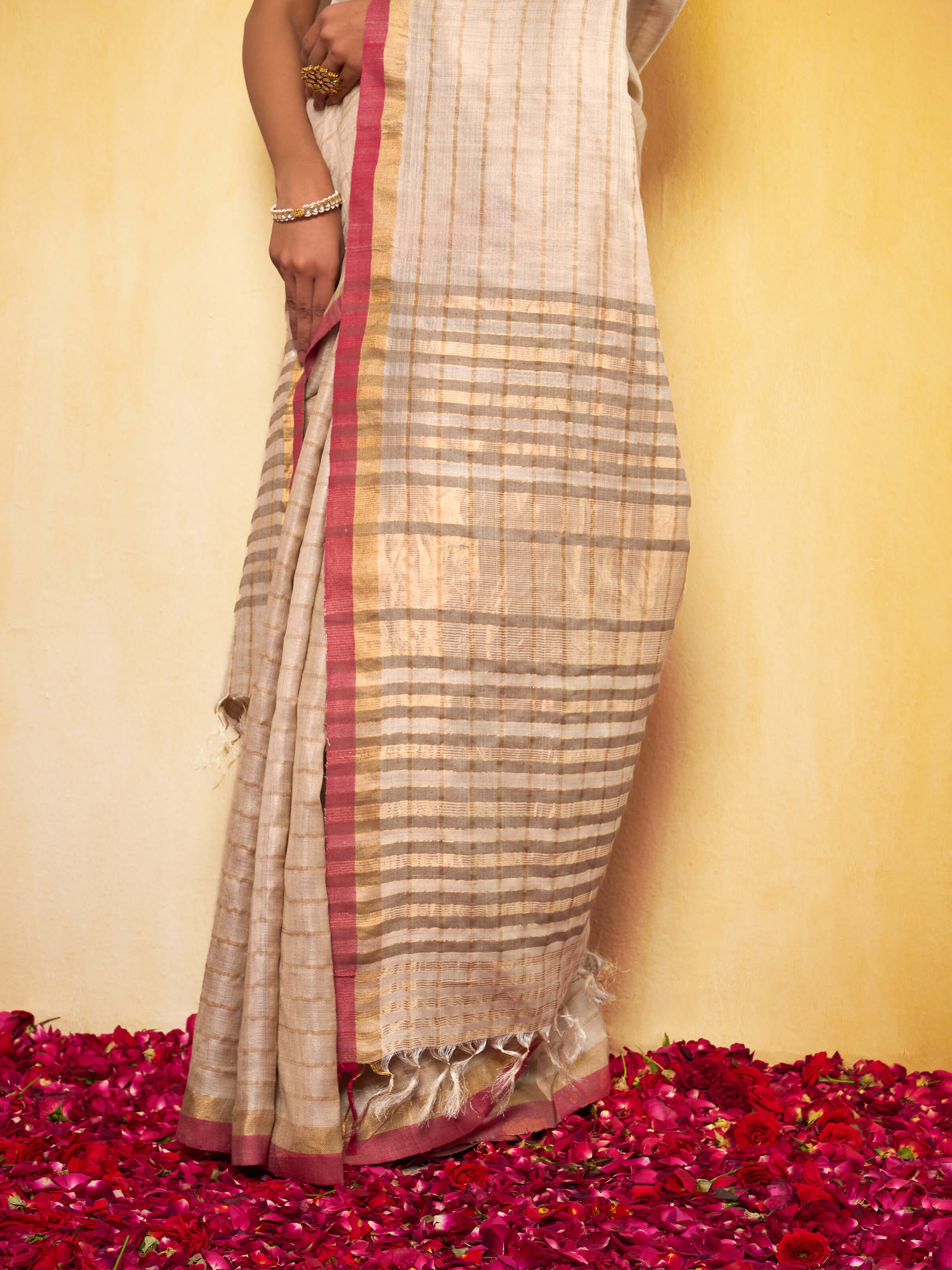 Draped style image focusing on graceful fall and dual-tone contrast.