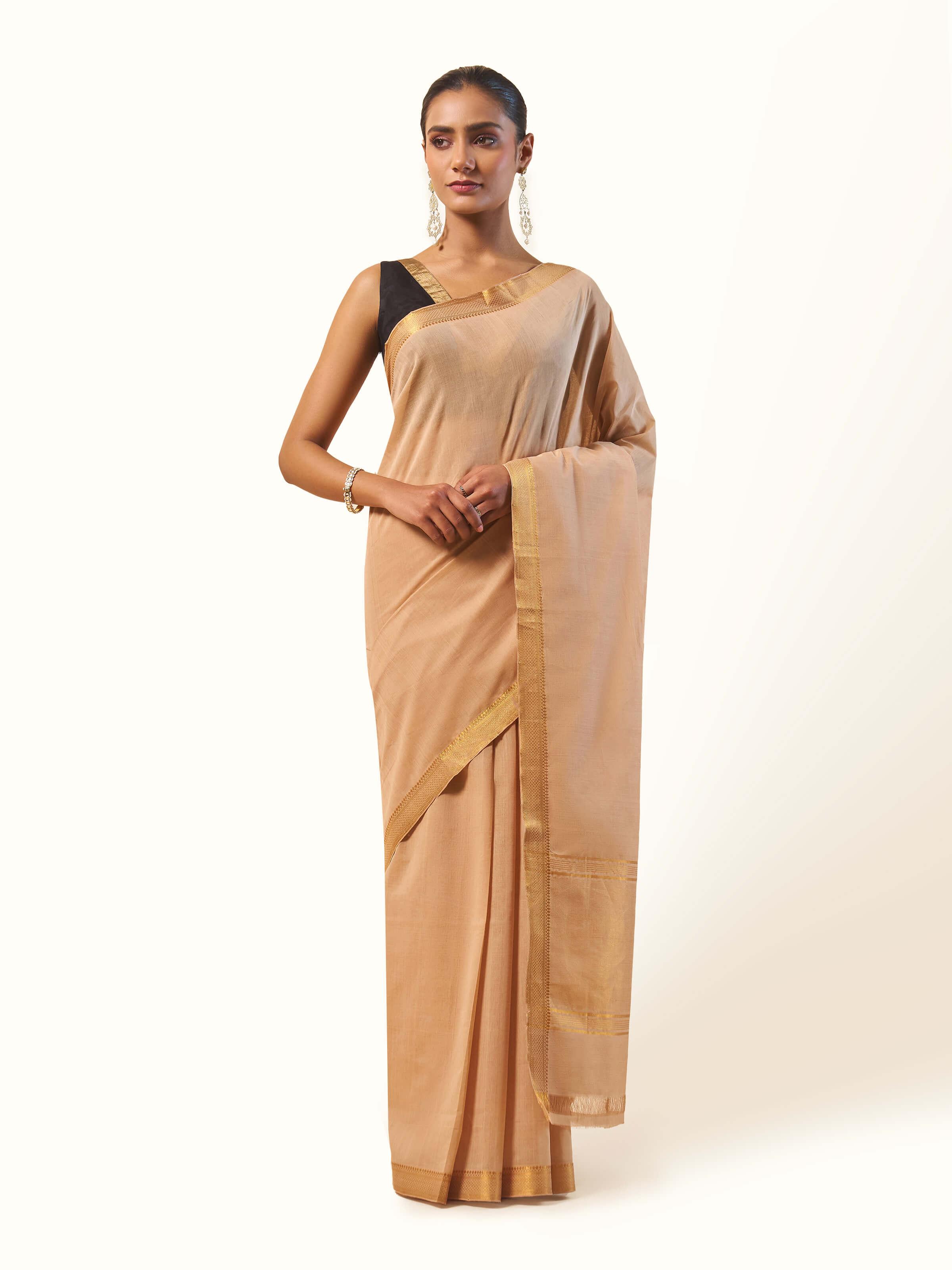 Front view of Cotton Mangalgiri Saree showcasing its elegant weave and texture