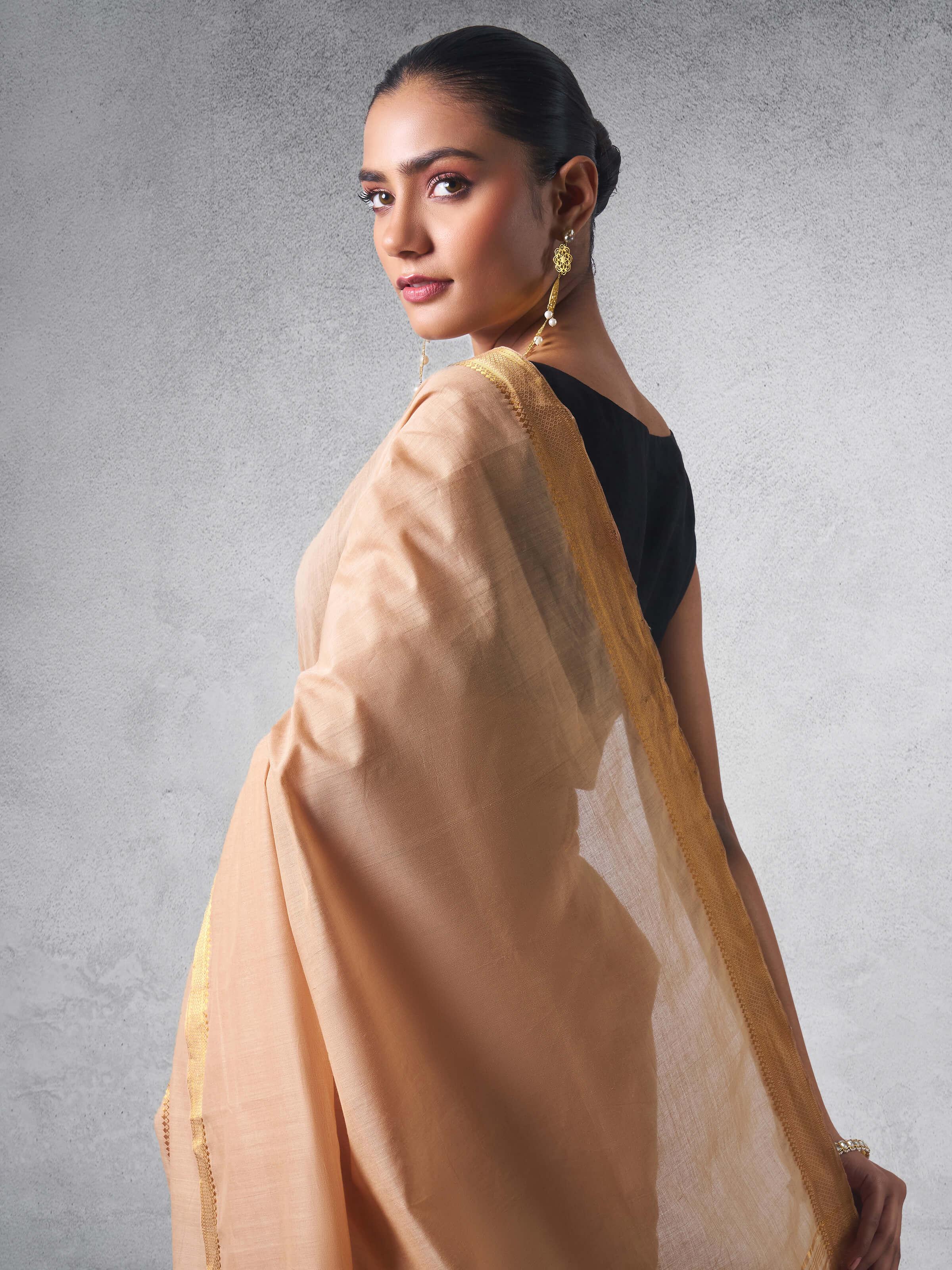 Close-up view of the detailed Cotton Mangalgiri Saree fabric and design