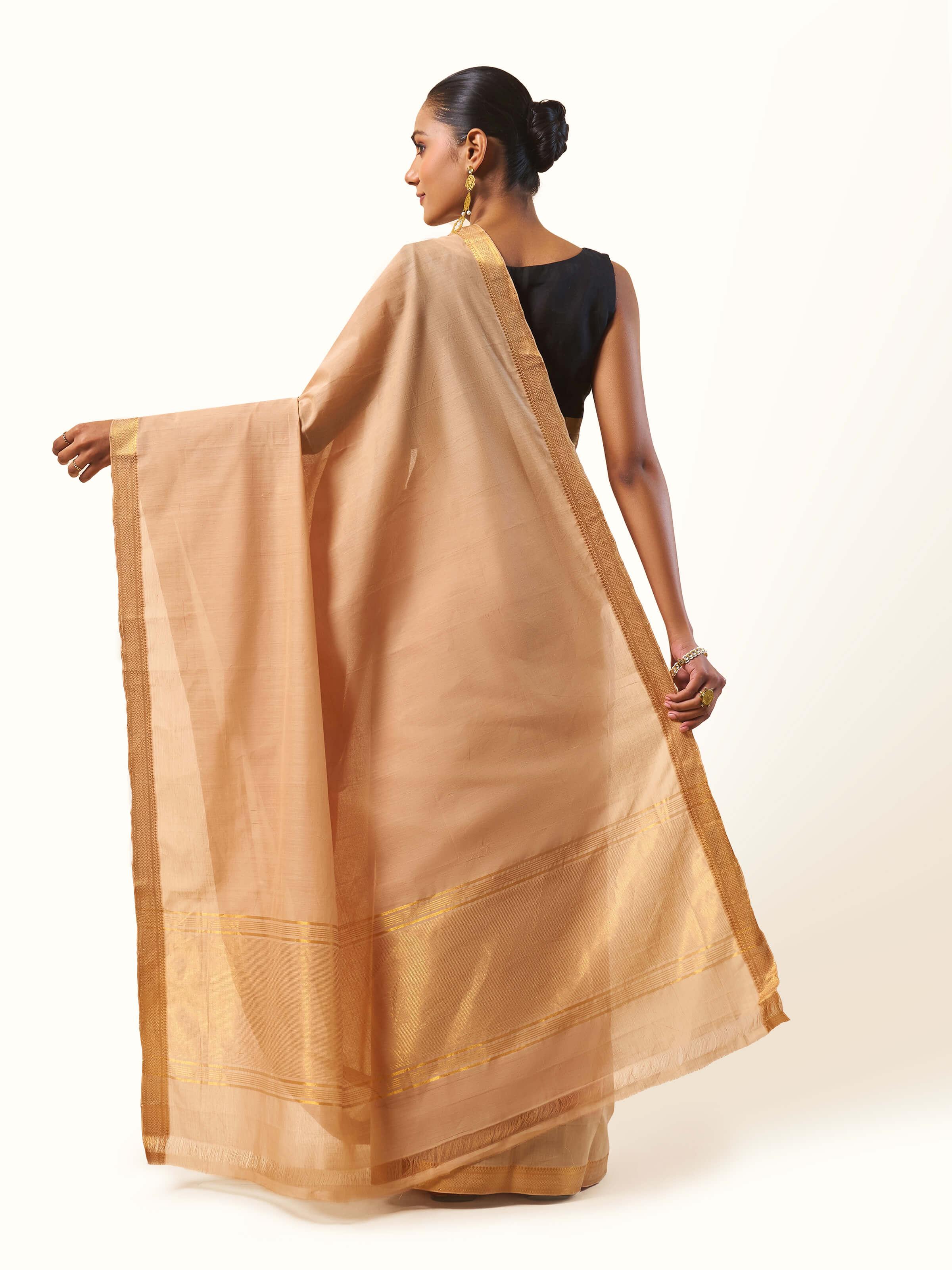 Top view of Cotton Mangalgiri Saree highlighting its smooth texture and comfortable drape