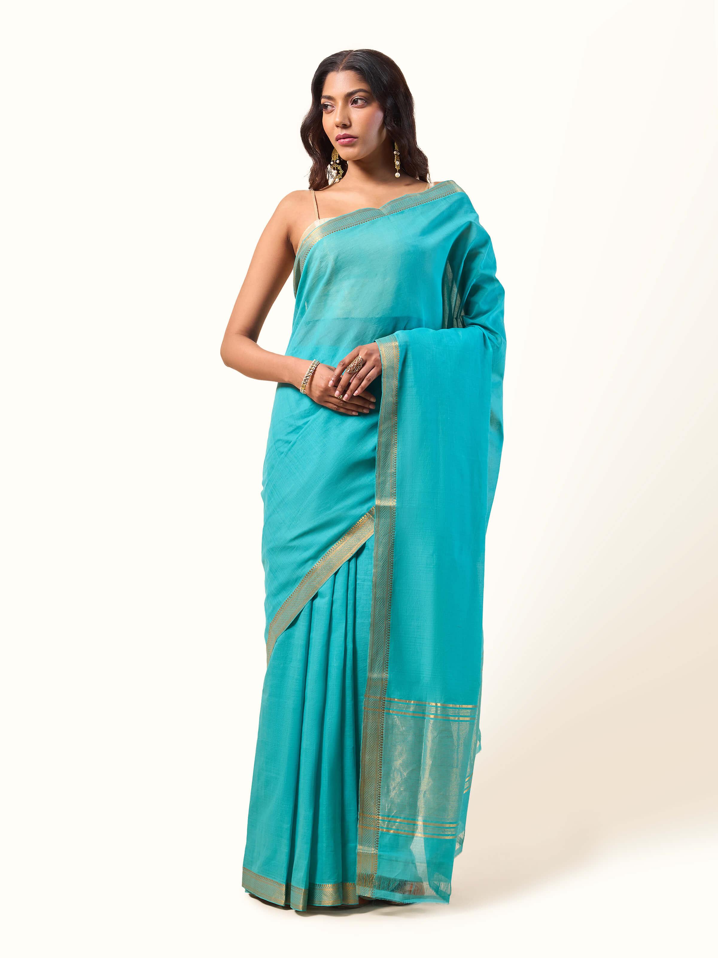 Front view of Gossamer and Cotton Mangalgiri Saree showcasing elegant design