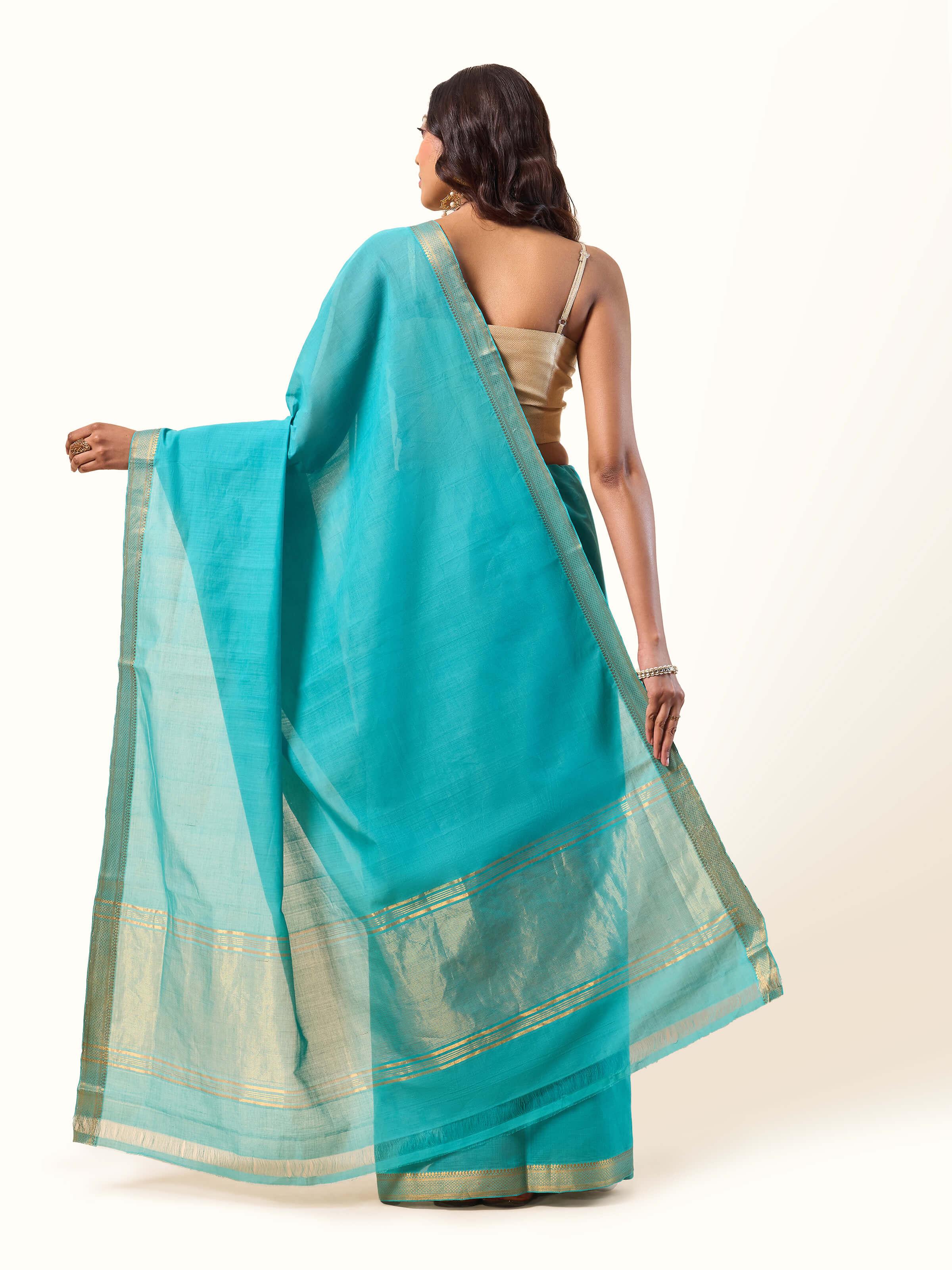 Top view of Gossamer and Cotton Mangalgiri Saree highlighting intricate block printed designs
