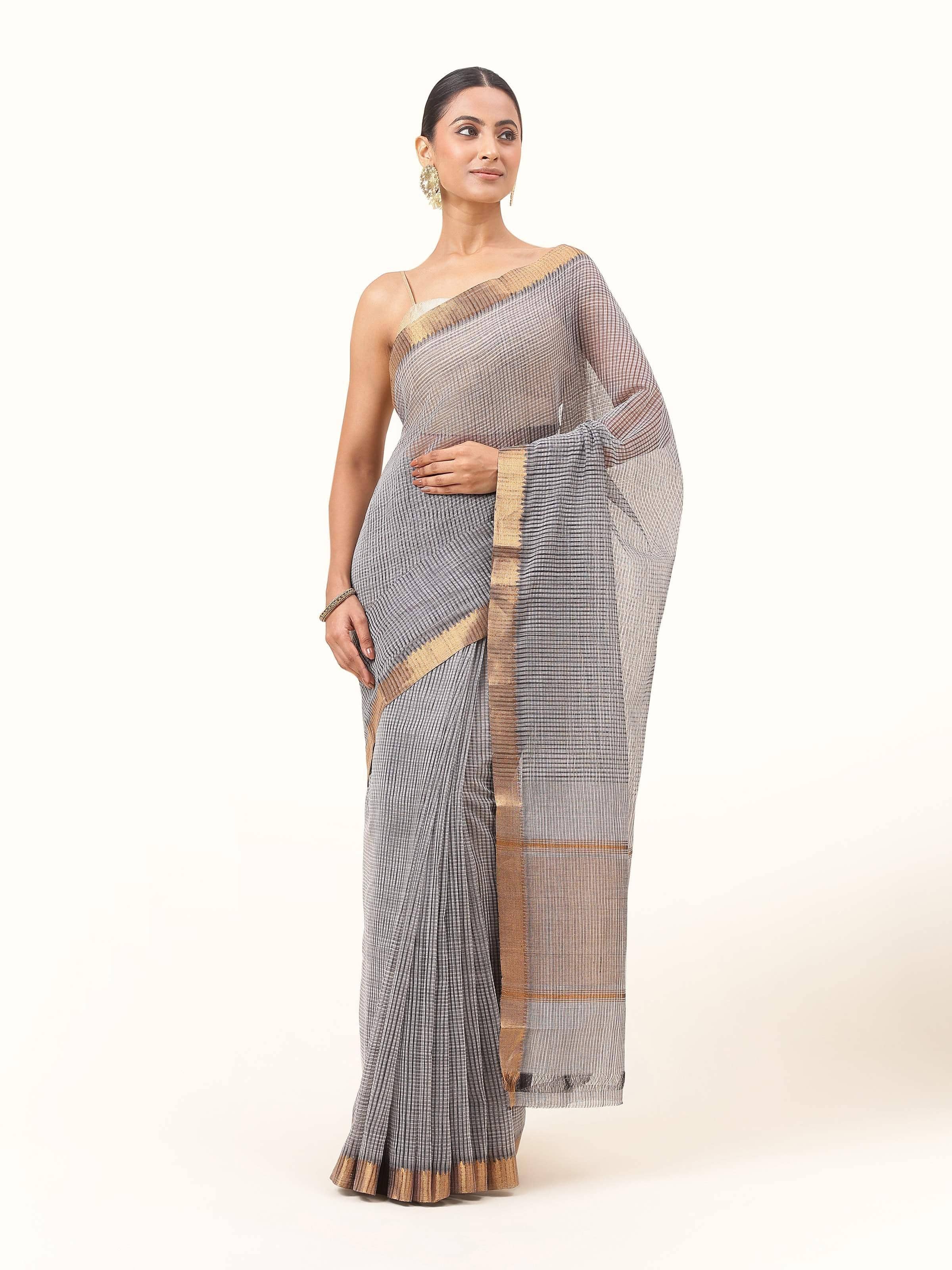 Grey Gossamer & Cotton Mangalgiri Saree