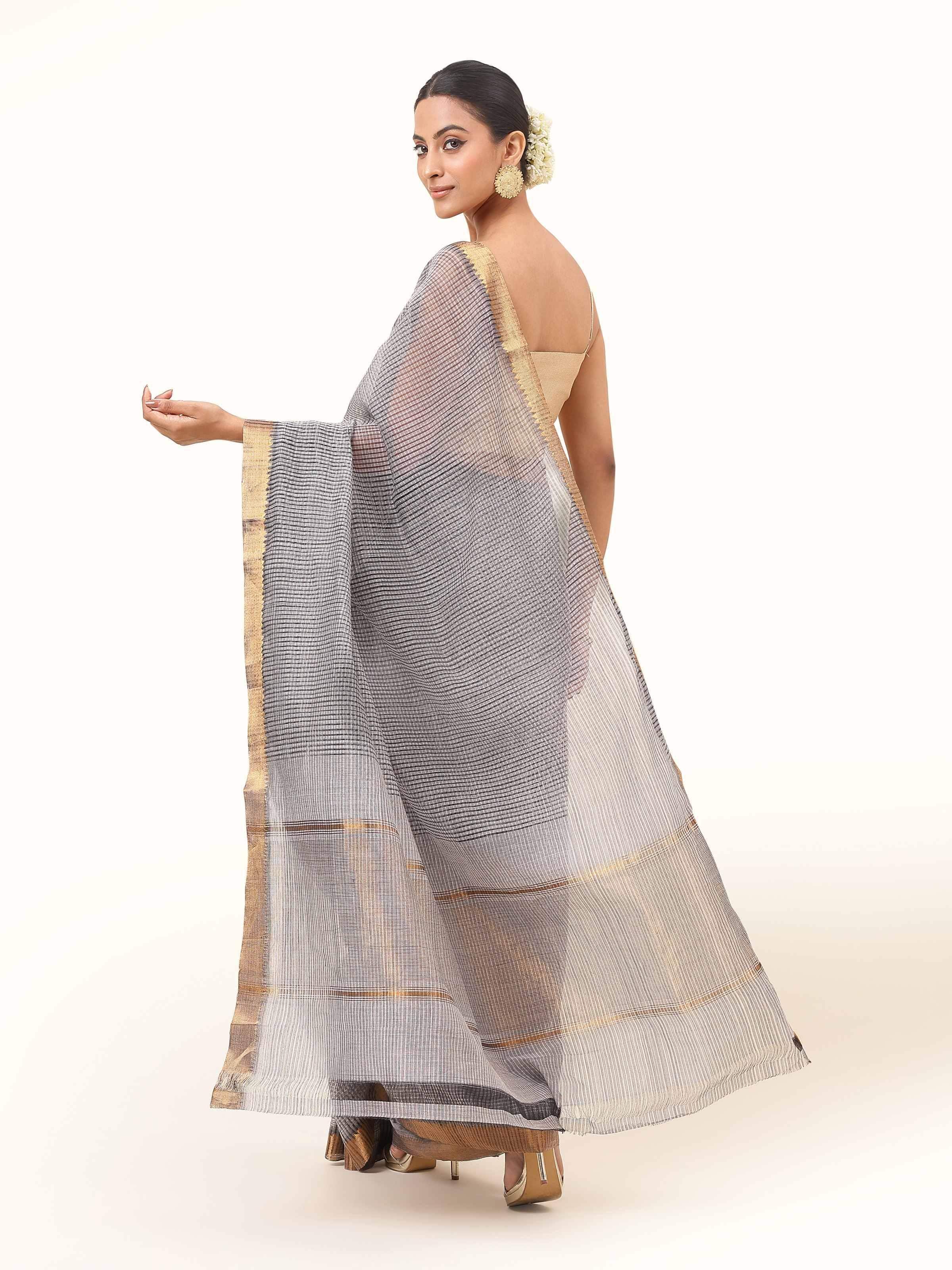 Grey Gossamer & Cotton Mangalgiri Saree