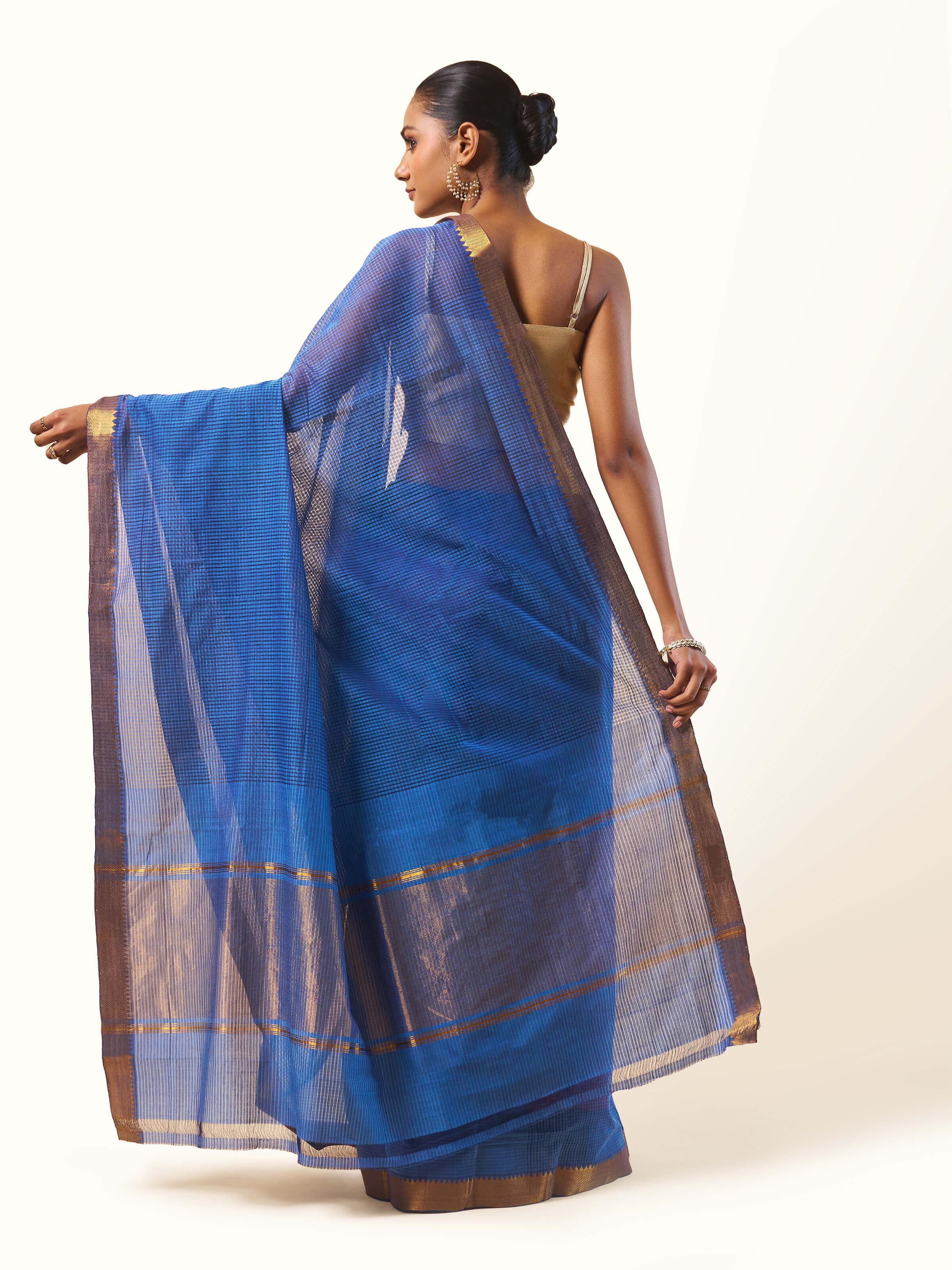 Top view of Cotton Mangalgiri Saree highlighting traditional motifs and detailed handwork