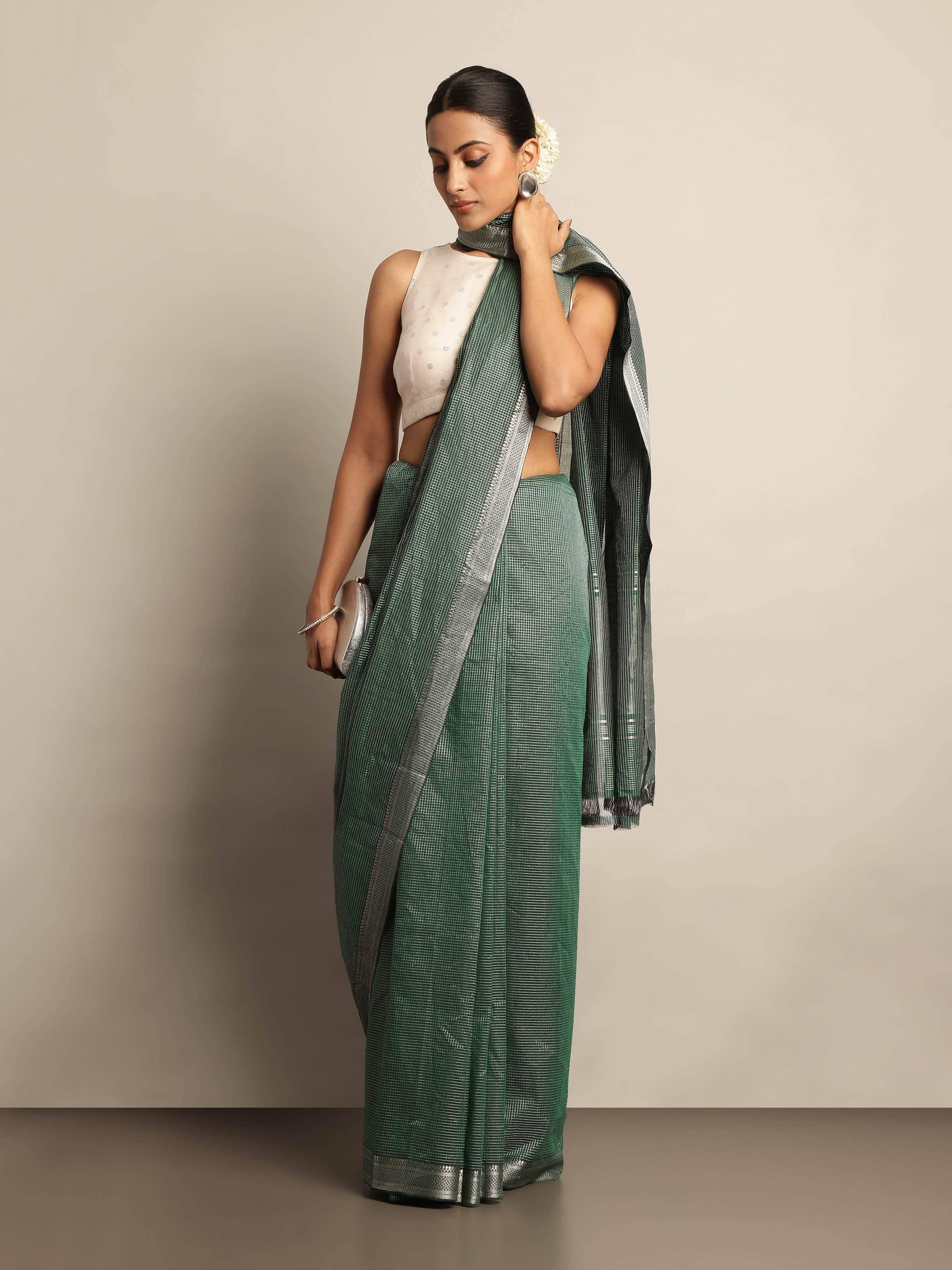 Green Cotton Mangalgiri Saree