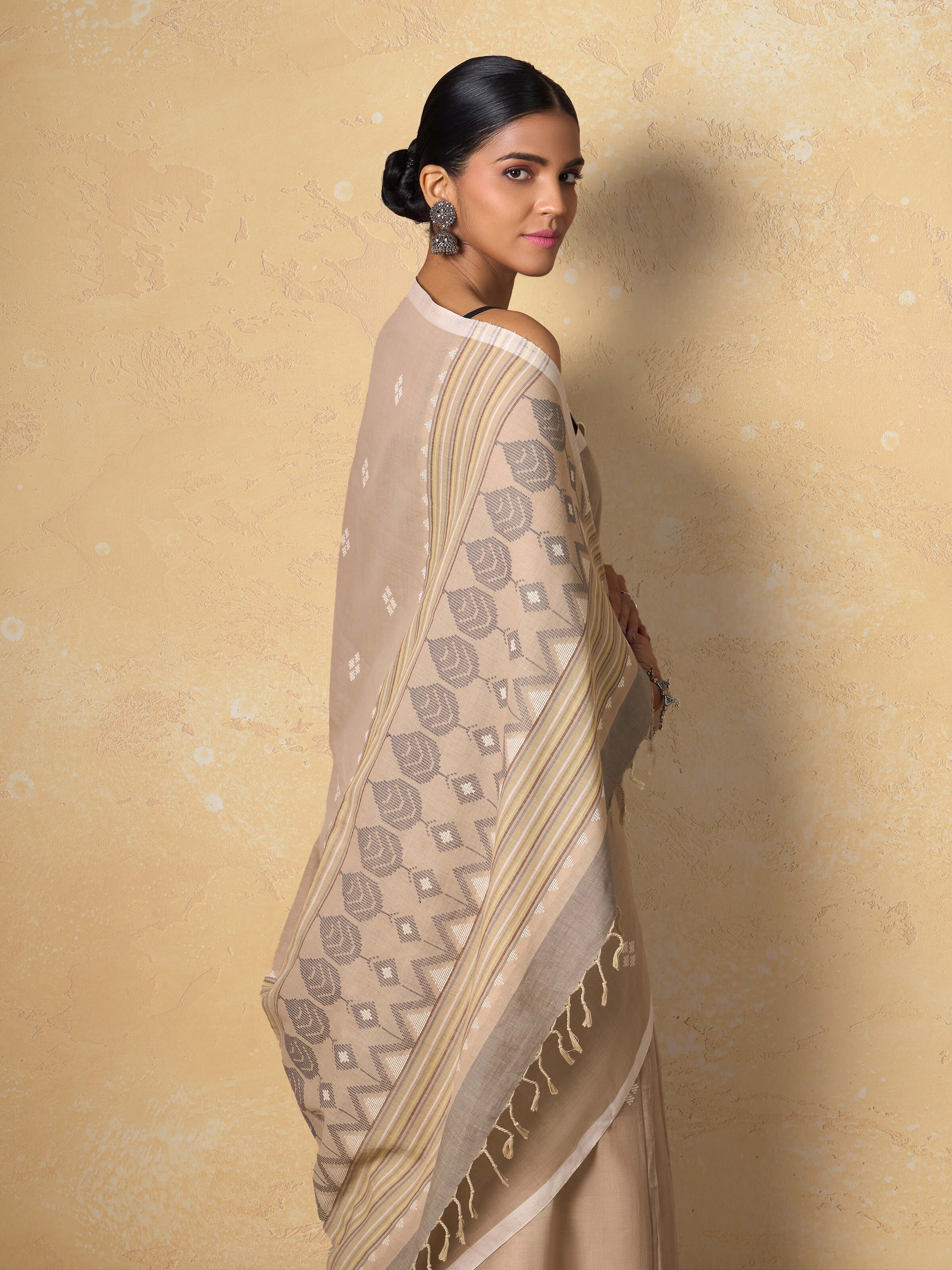 Side view of Cotton Extra-Weft Saree showcasing its elegant drape