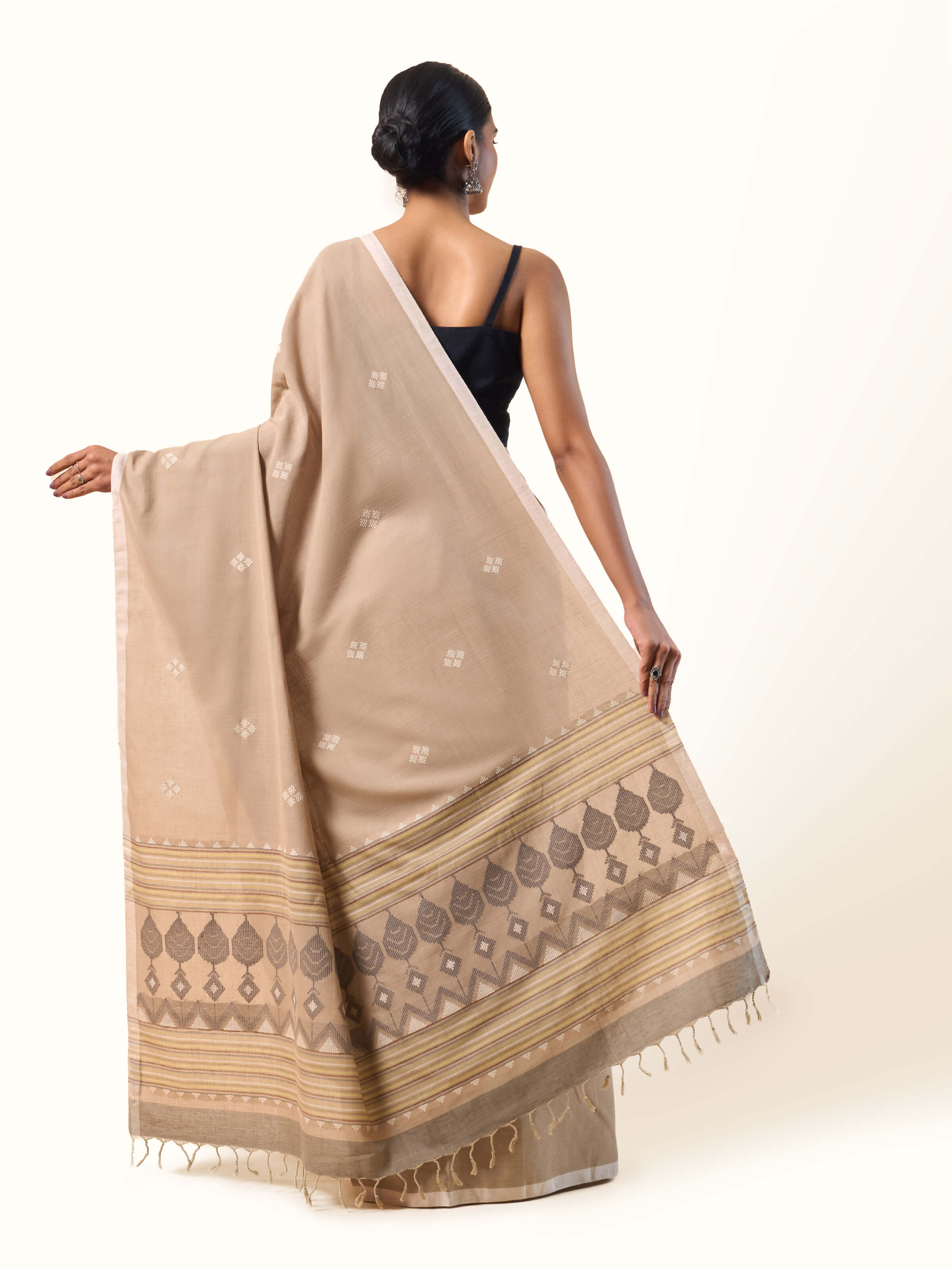 Back view of Cotton Extra-Weft Saree displaying its craftsmanship and design