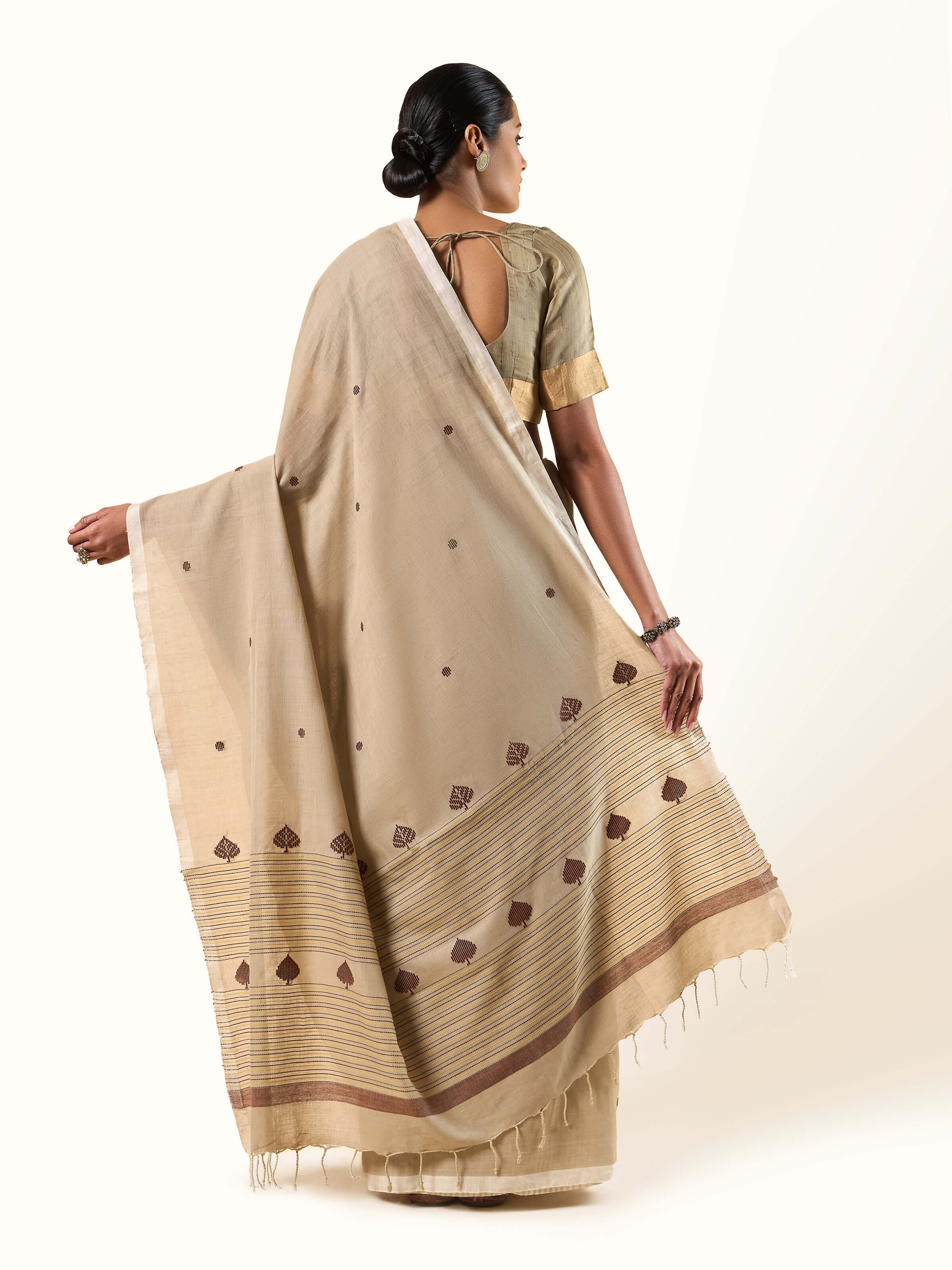 Back view of Cotton Extra-Weft Saree highlighting its overall design and craftsmanship