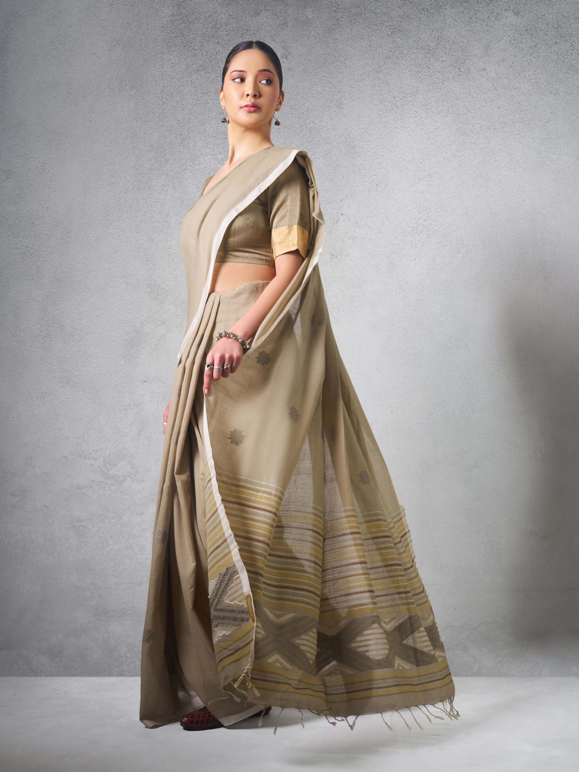 Close-up of pattern detail on Cotton Extra-Weft Saree