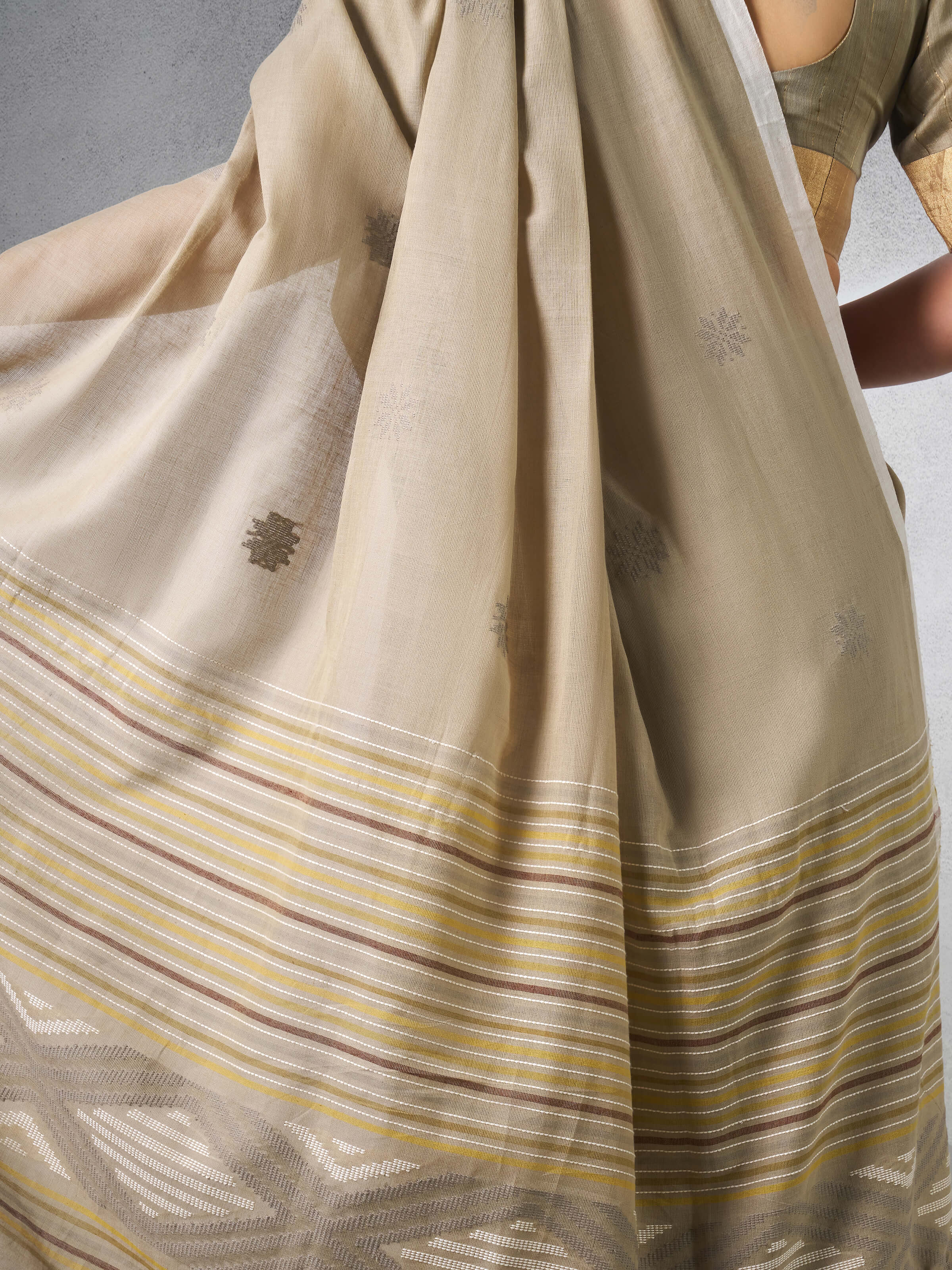 Angled view showcasing the texture of Cotton Extra-Weft Saree