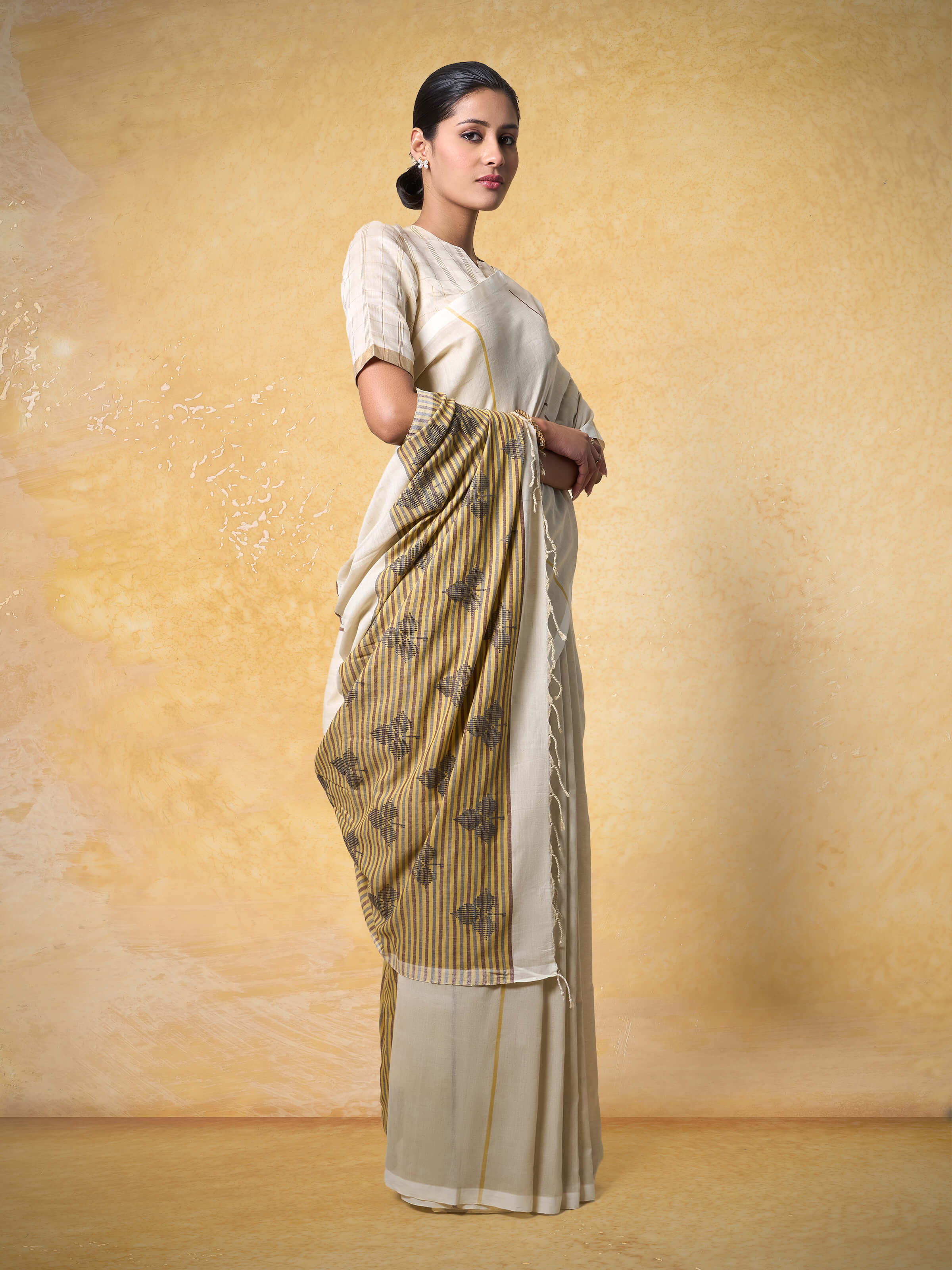 Close-up of Cotton Extra-Weft Saree showcasing its soft texture and extra-weft pattern