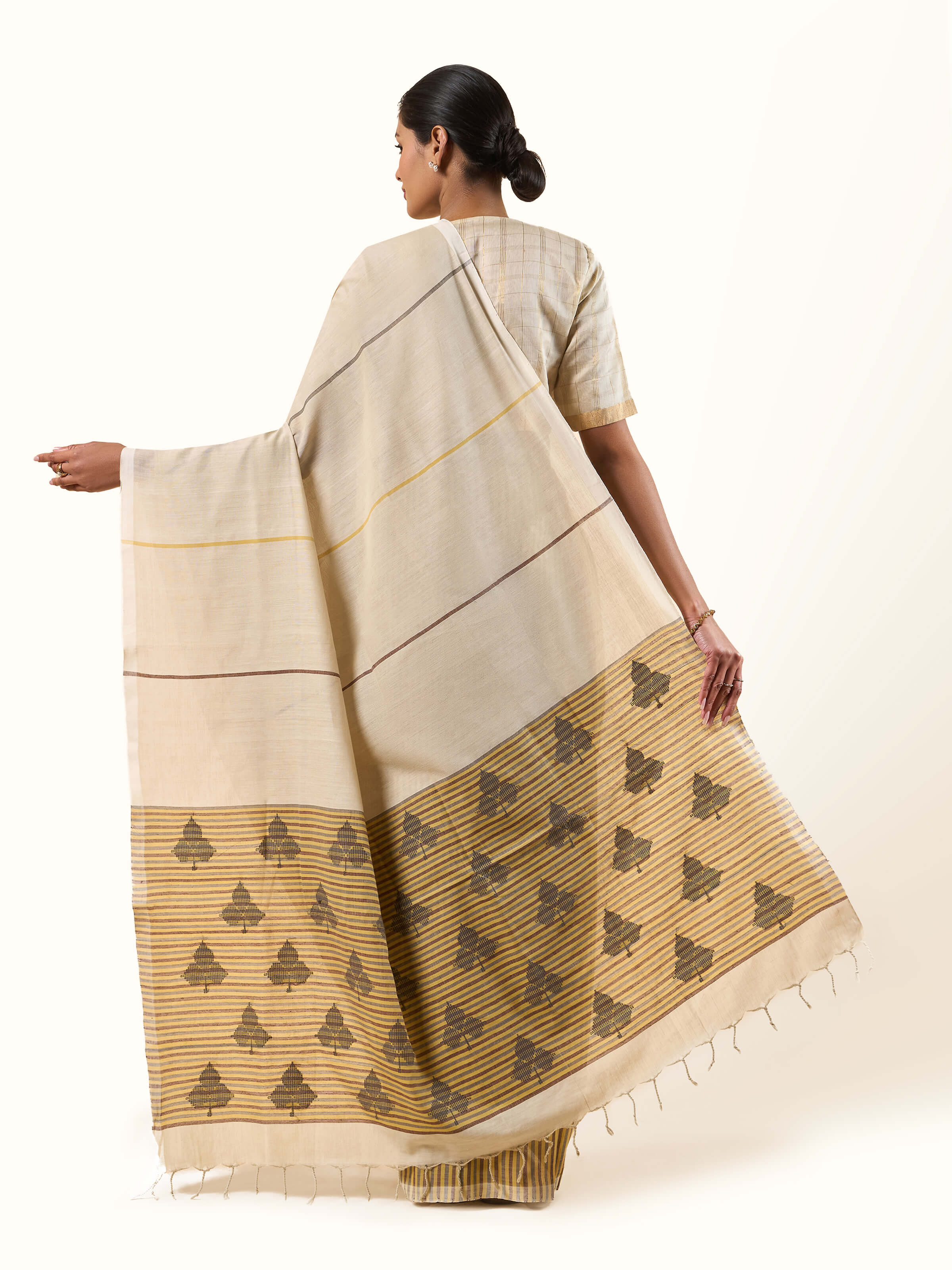 Top view of Cotton Extra-Weft Saree showcasing its unique weaving technique and vibrant colors