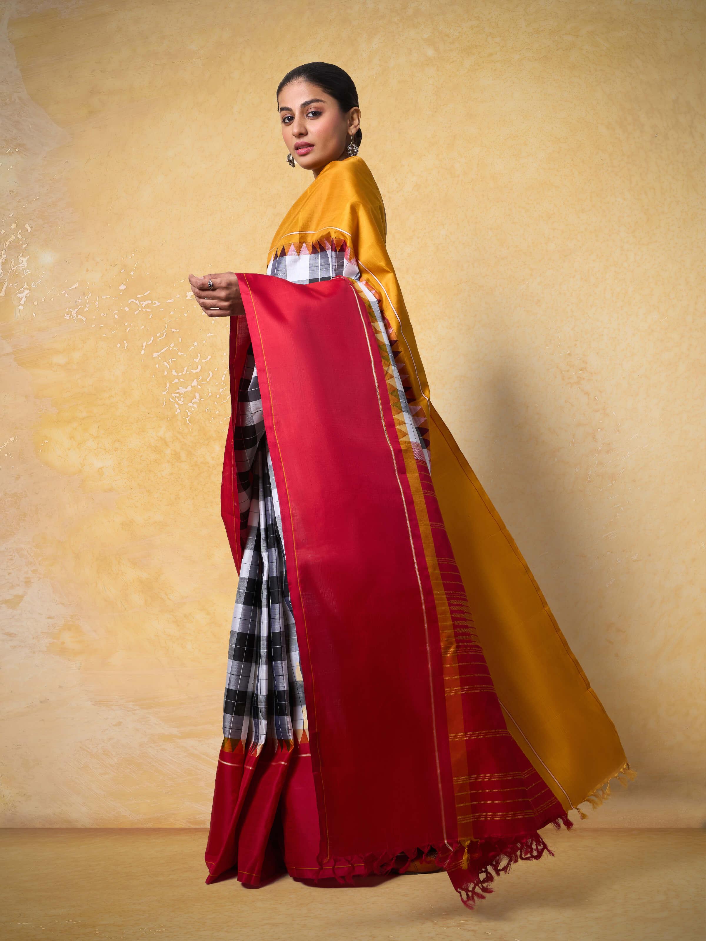 Side view of Silk Kancheepuram Saree showcasing intricate patterns and silk fabric