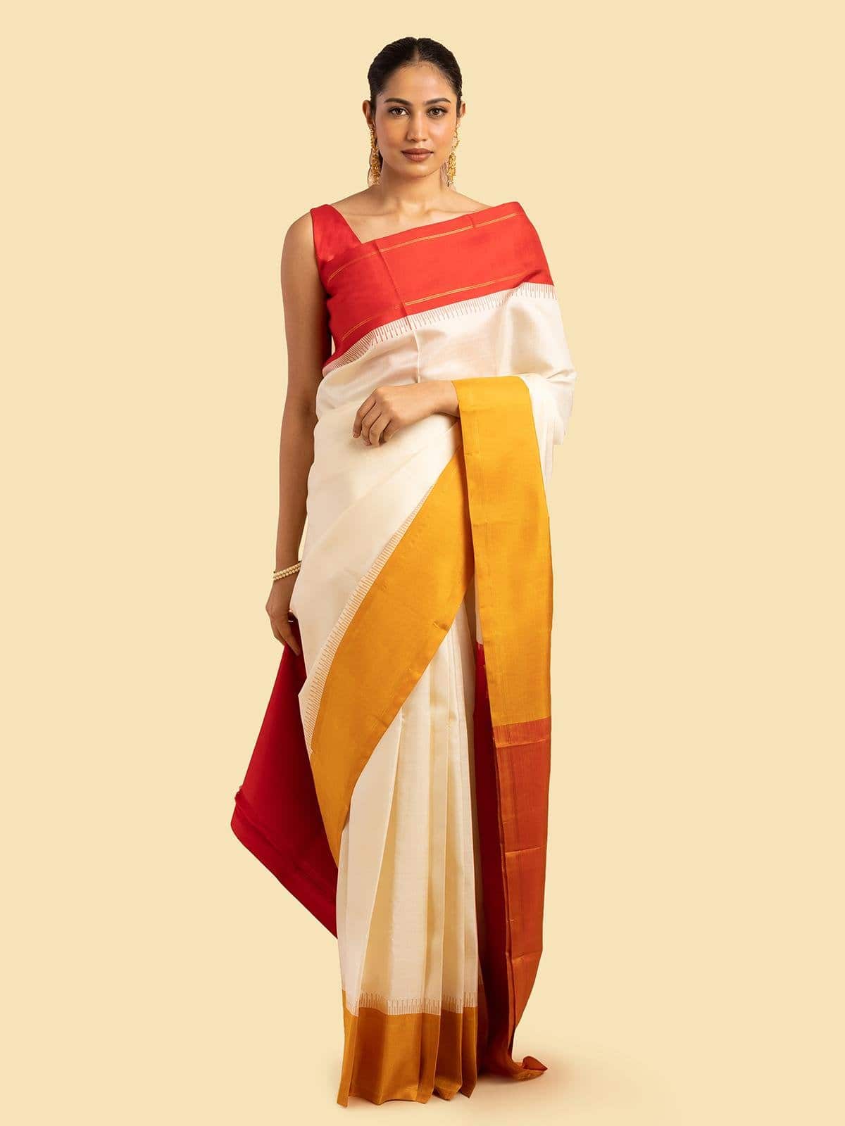 White silk Kancheepuram saree