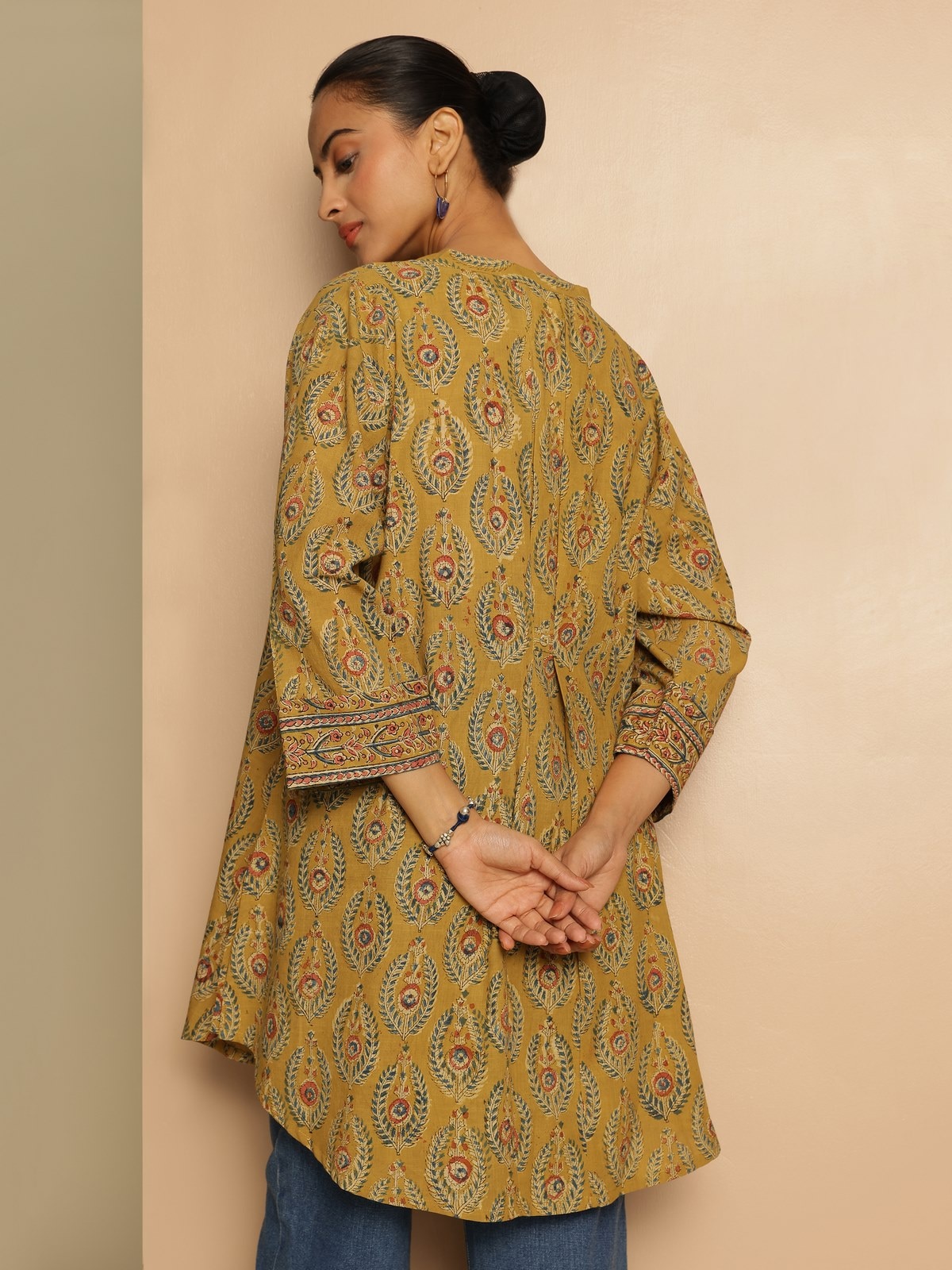 Yellow Cotton Kalamkari Block Printed Tunic