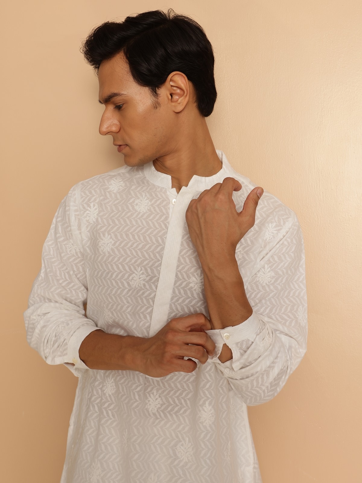 Side profile showcasing the relaxed silhouette and thoughtful finishing for versatile styling.