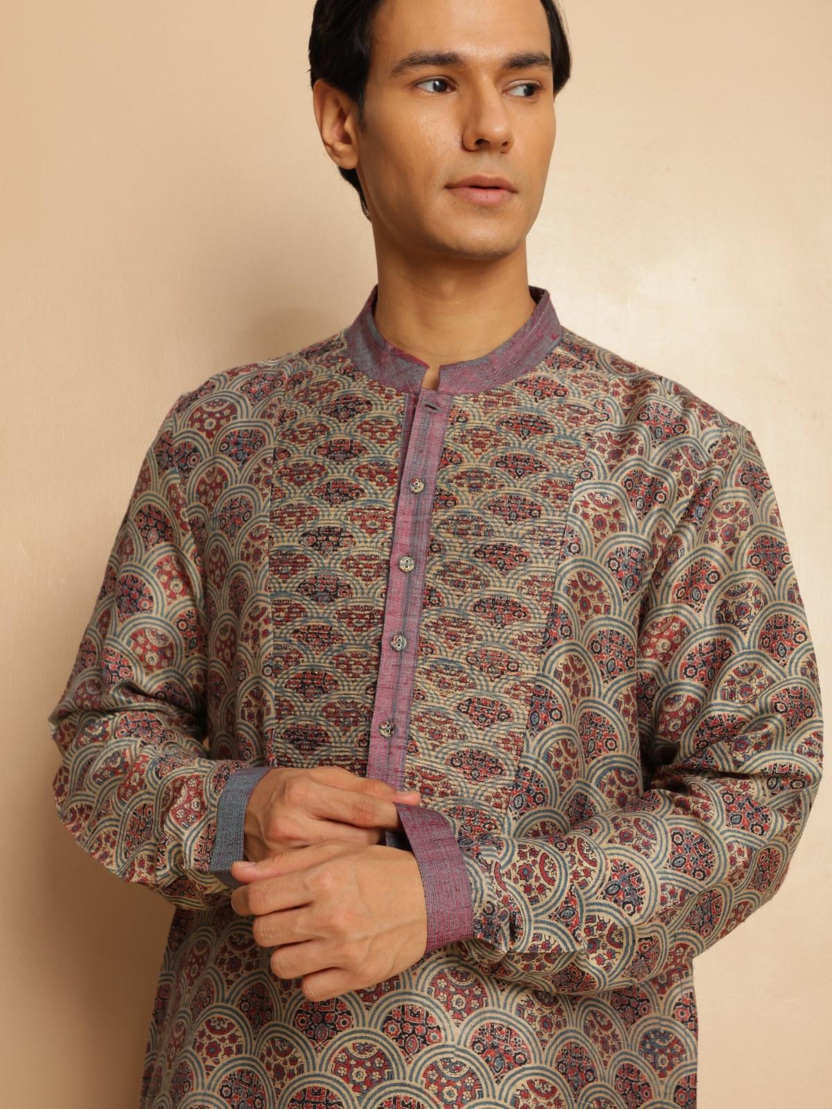 Side lifestyle view of indigo silk kurta showcasing flow and natural fall of fabric