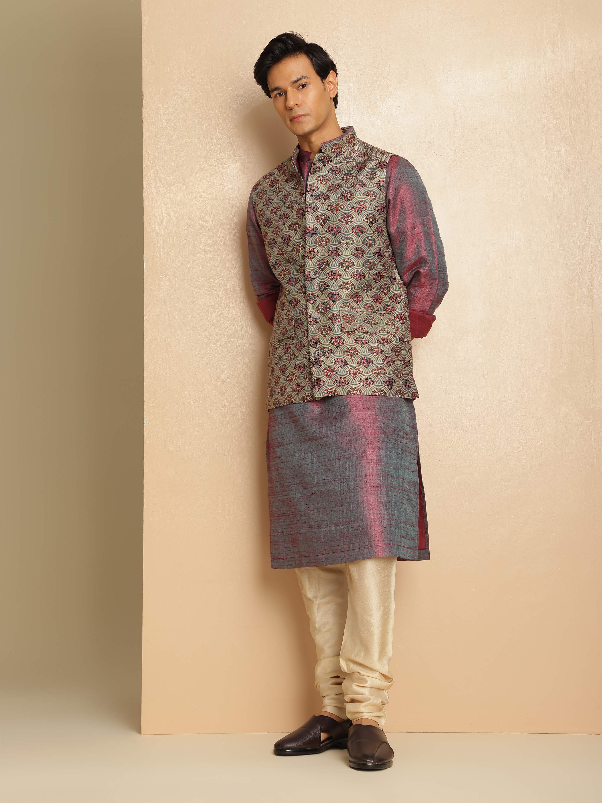 Lifestyle image displaying the jacket styled for a contemporary ethnic look