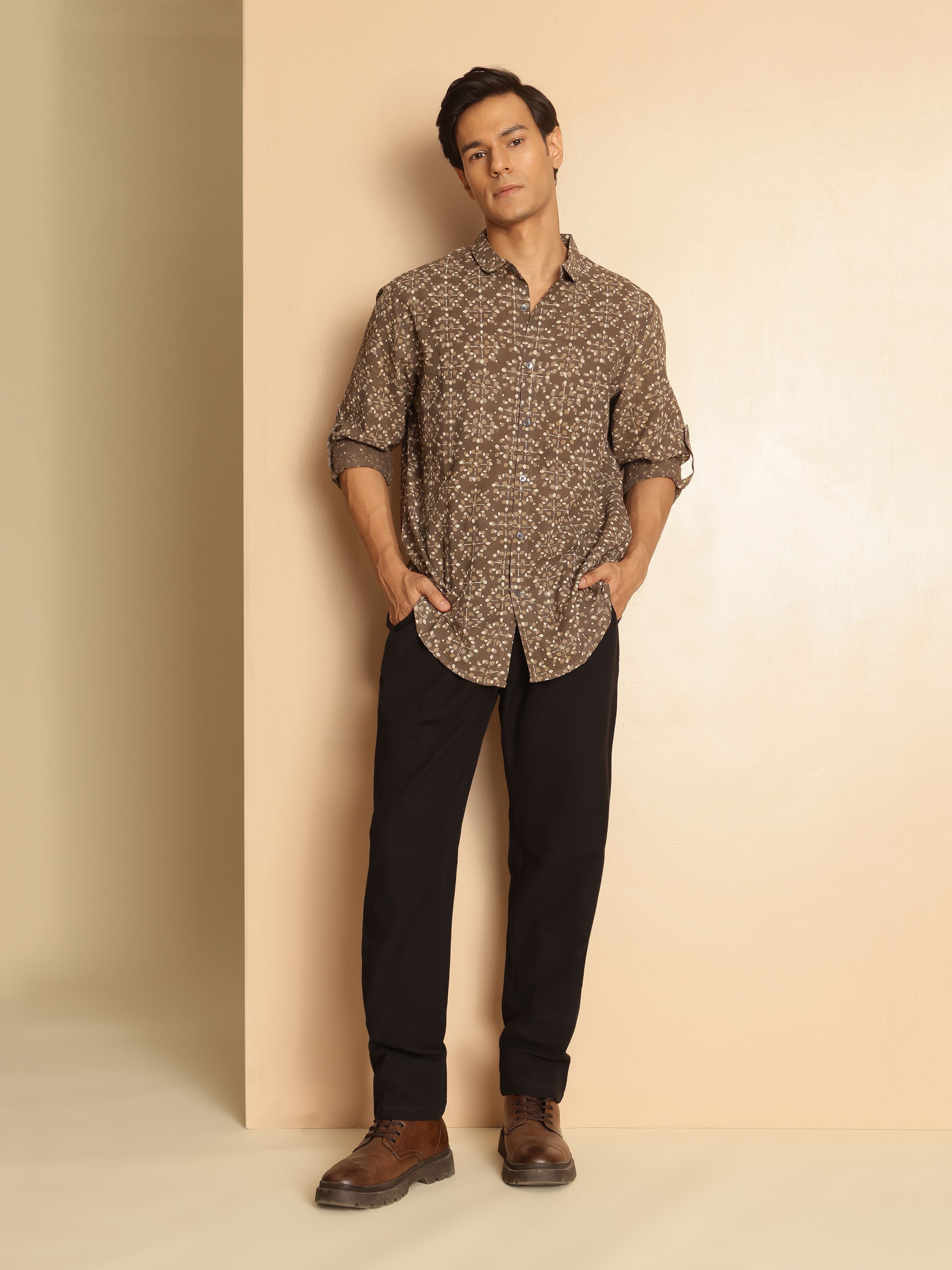 Lifestyle image displaying the shirt styled casually for a comfortable ethnic look