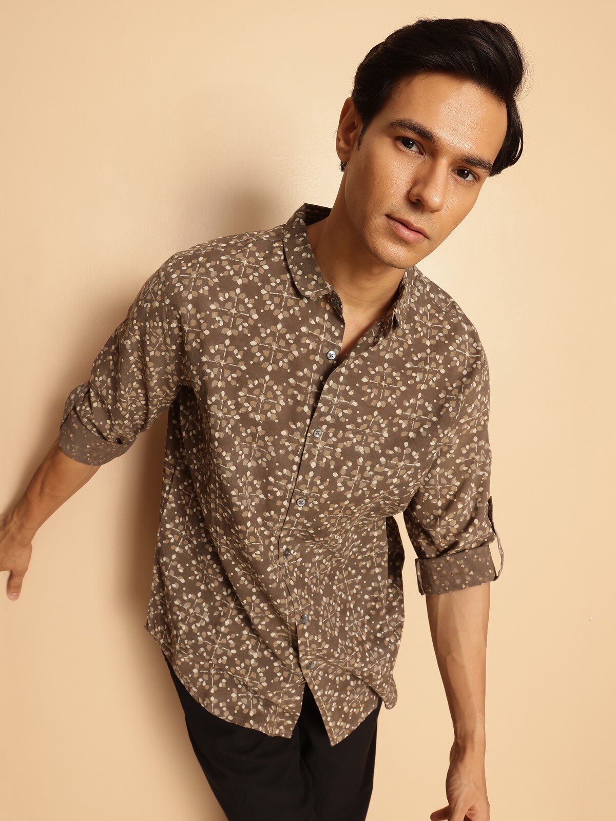 Side lifestyle shot capturing the natural dye patterns and traditional craftsmanship