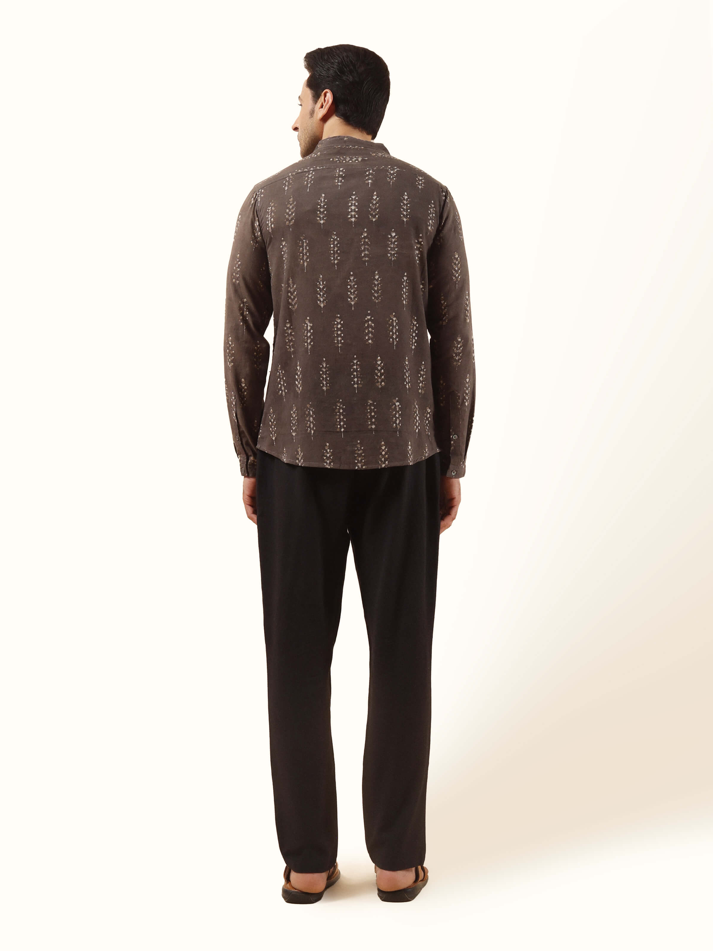 Back view of Grey Cotton Dabu Block Printed Kurta showing overall fit and print coverage.