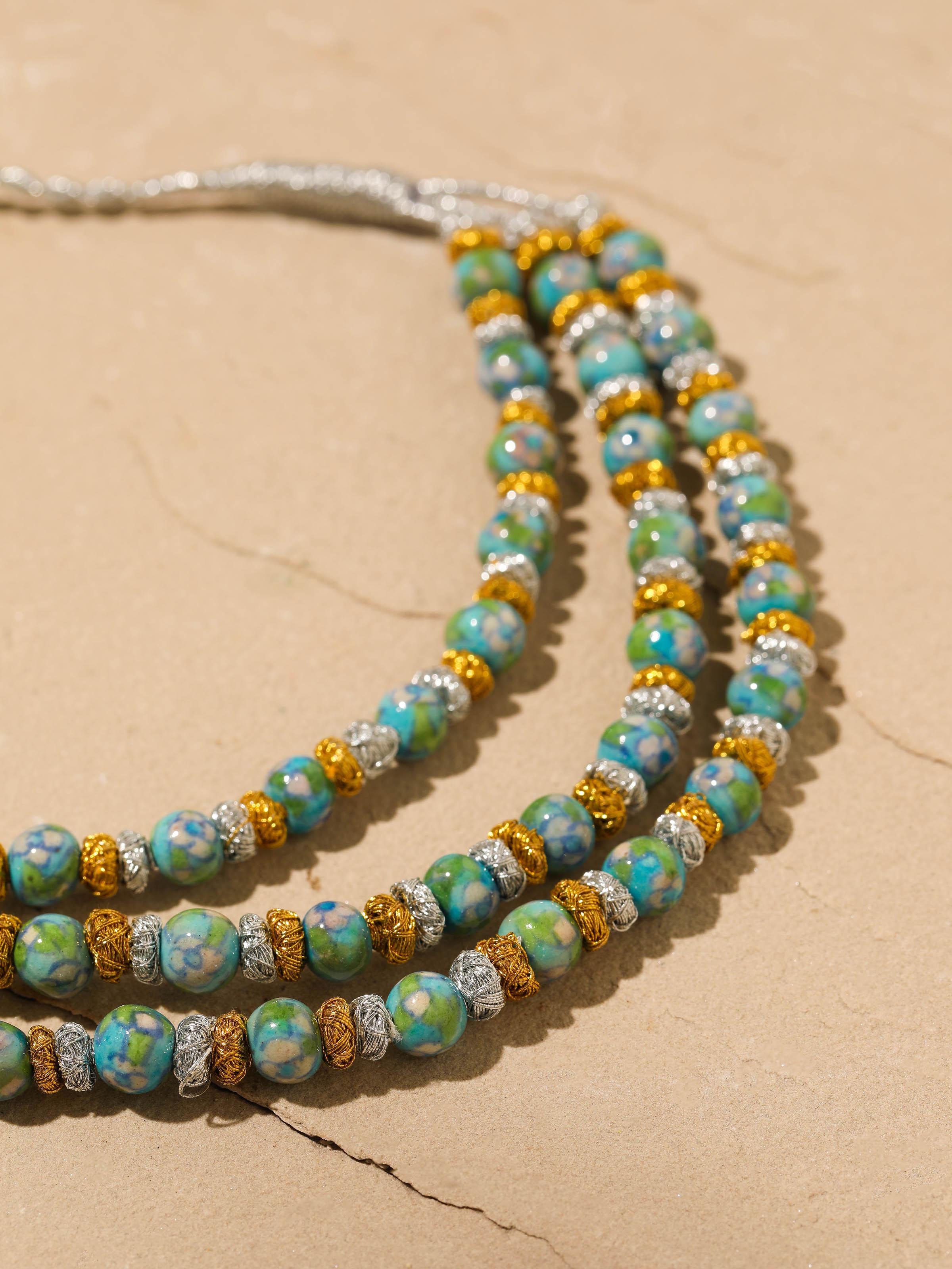 Back view of Blue Pottery Long Necklace showcasing clasp and overall design.