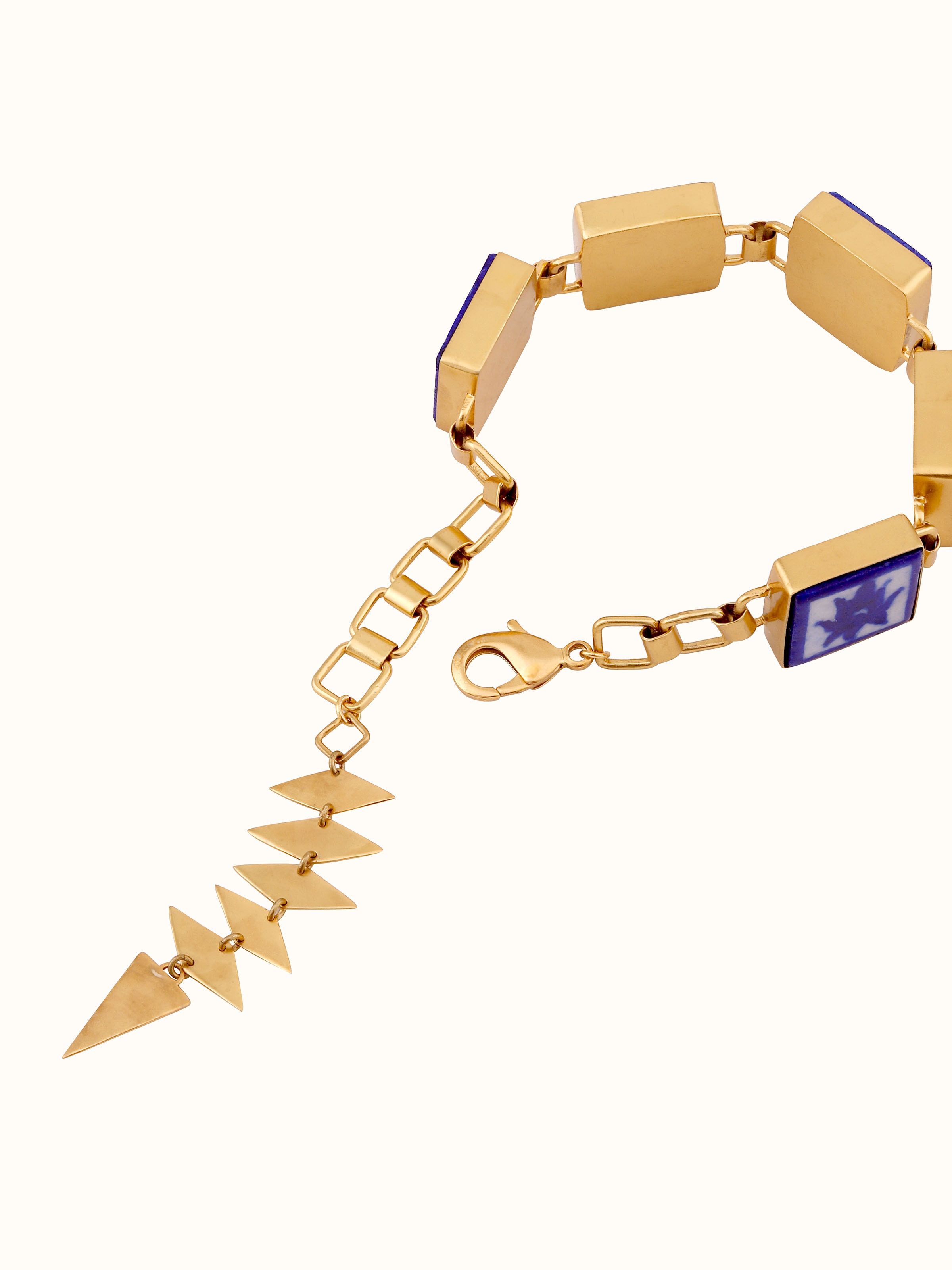 Back view of Blue Pottery Flexible Bracelet showing clasp and ceramic design.