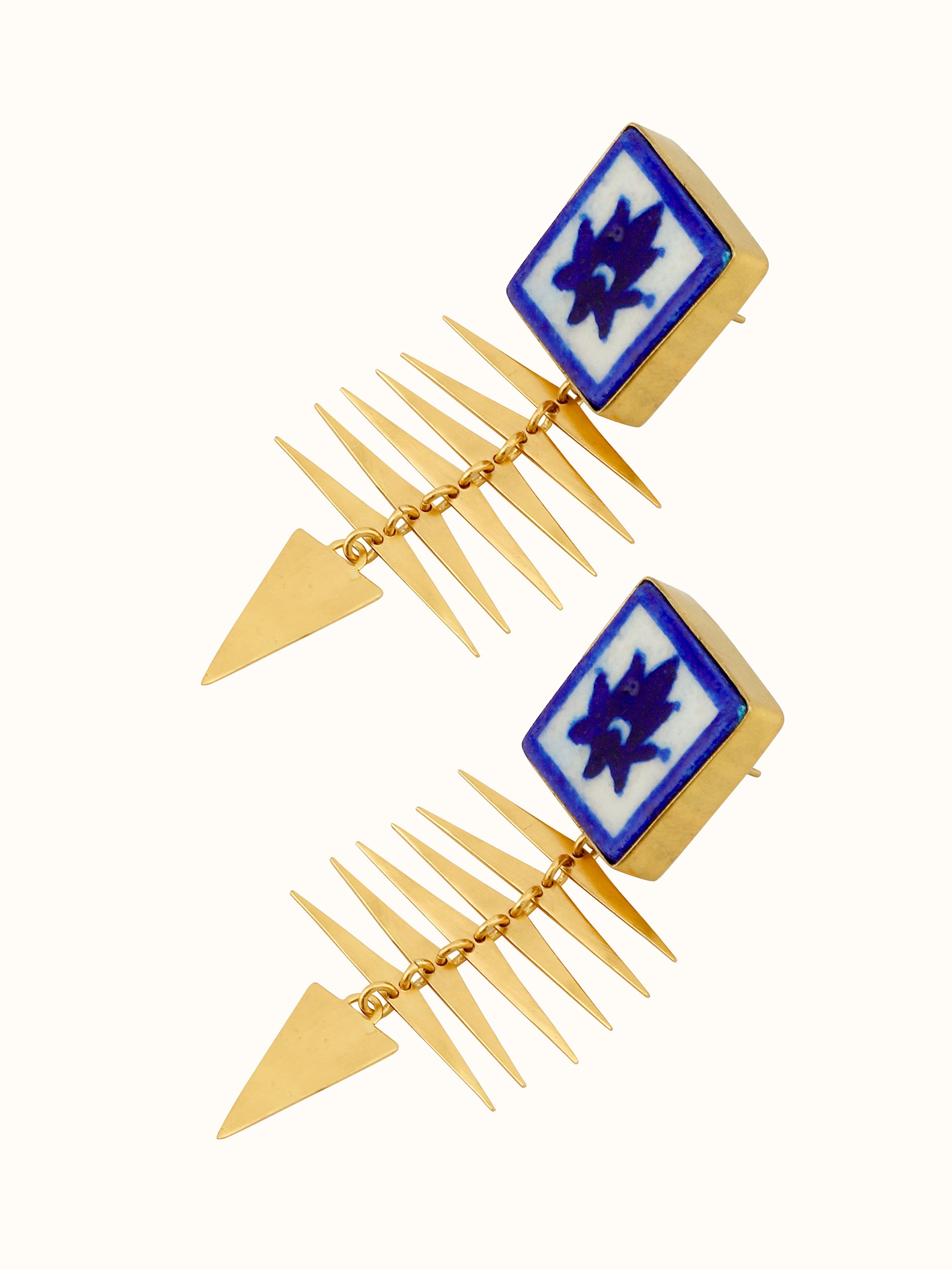 Detailed image of Blue Pottery Drop Earrings emphasizing the quality and craftsmanship of the blue pottery.