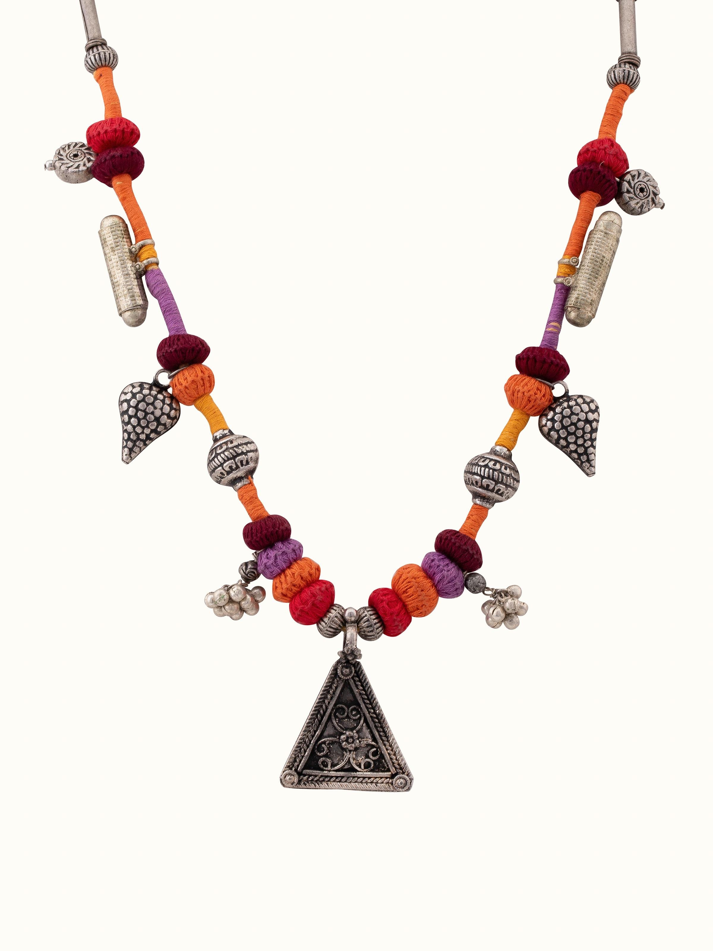 Front view of Lambani Collar Necklace featuring traditional Lambani beadwork and design.
