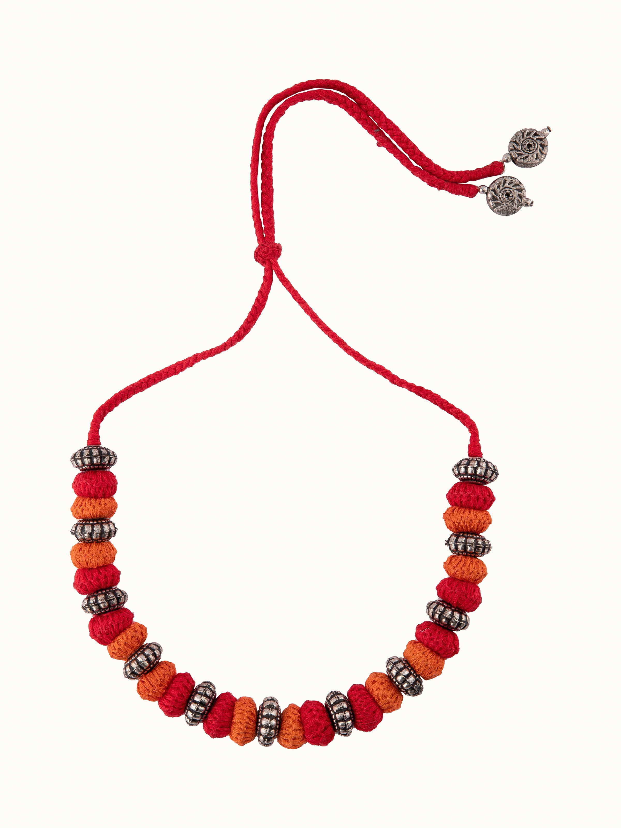 Front view of Lambani collar necklace with vibrant beads and intricate design.