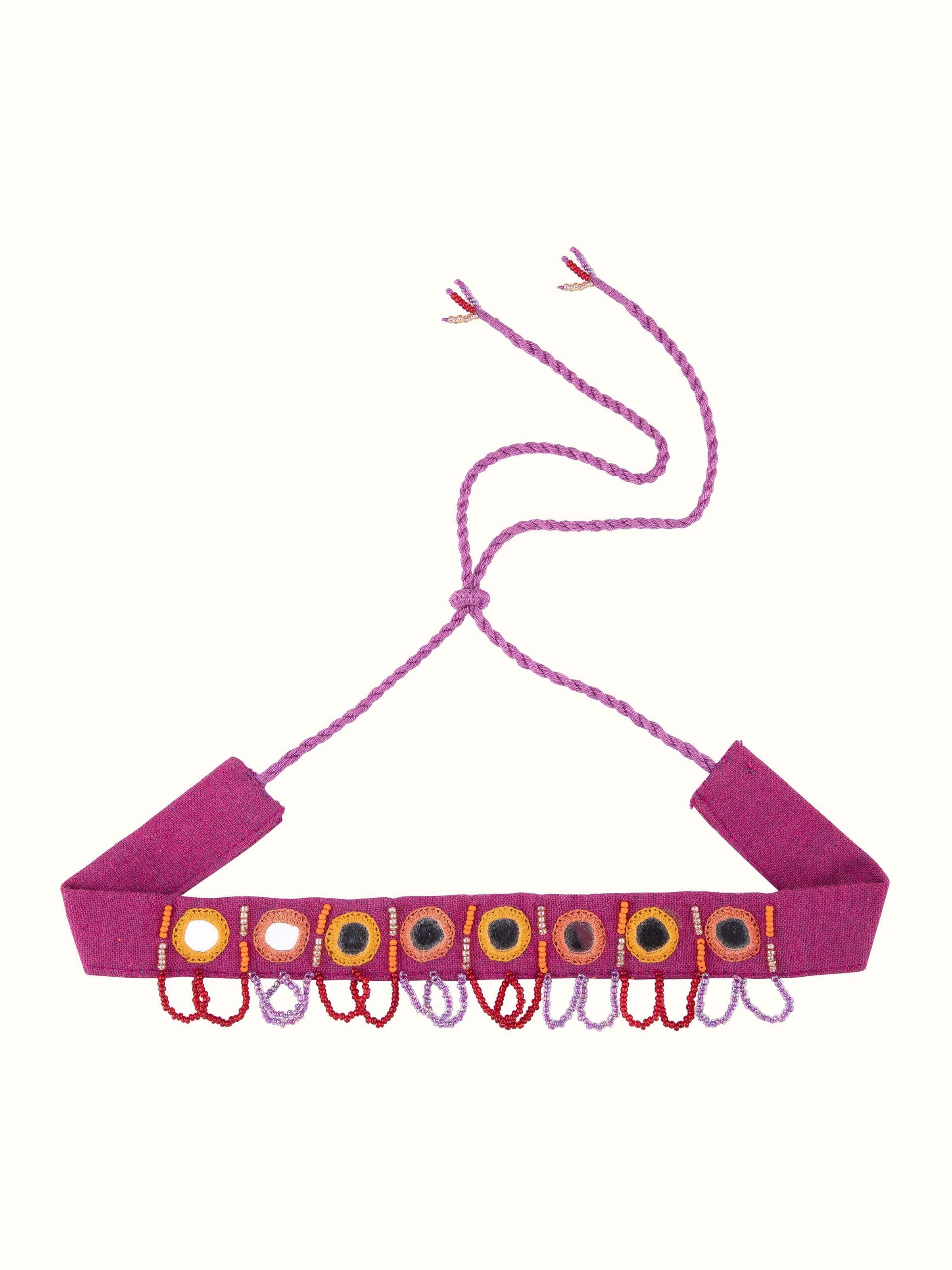 Front view of Lambani Choker highlighting its colorful embroidery and traditional design.