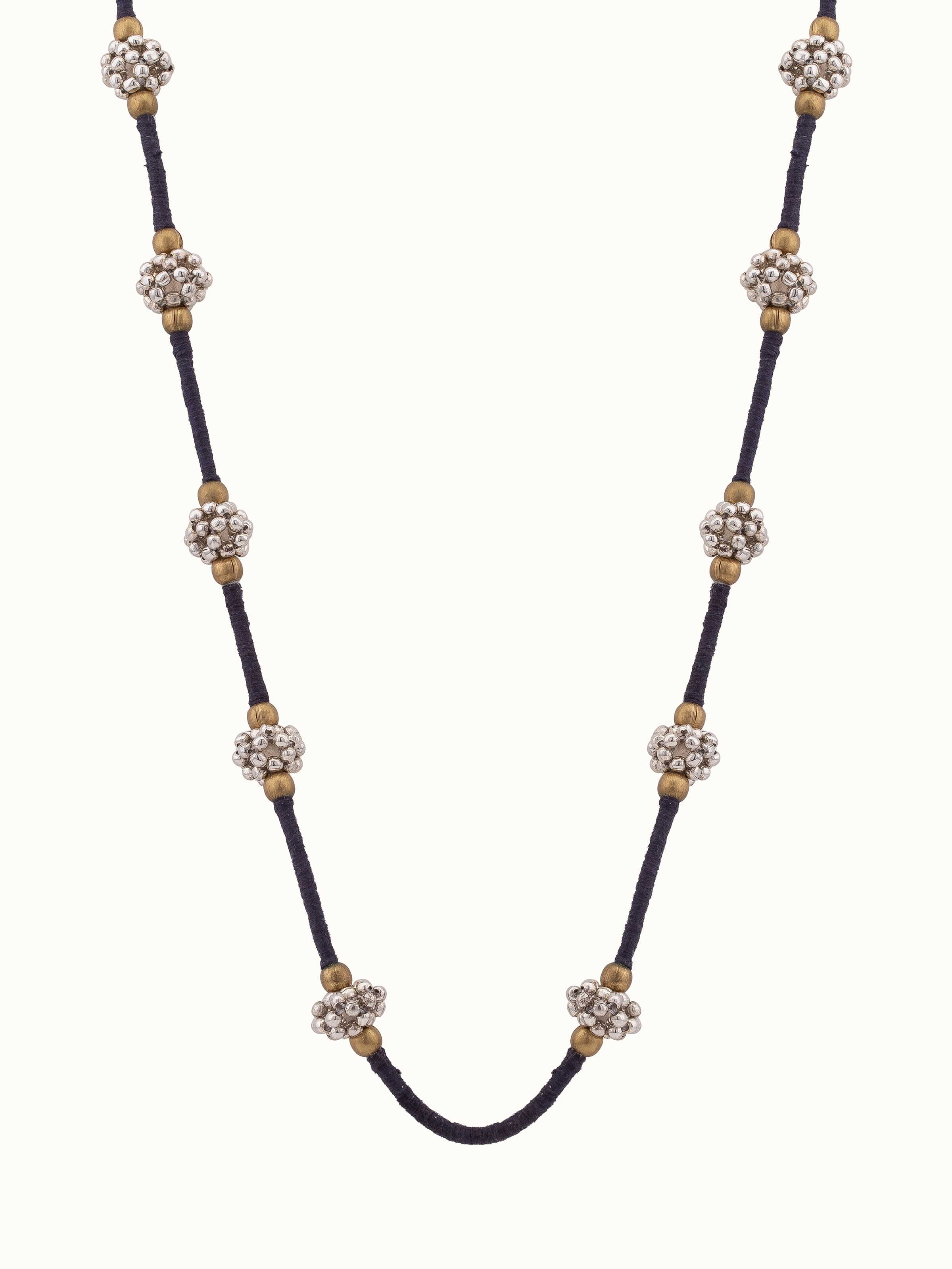 Front view of Lambani long necklace showcasing intricate traditional designs and vibrant colors.